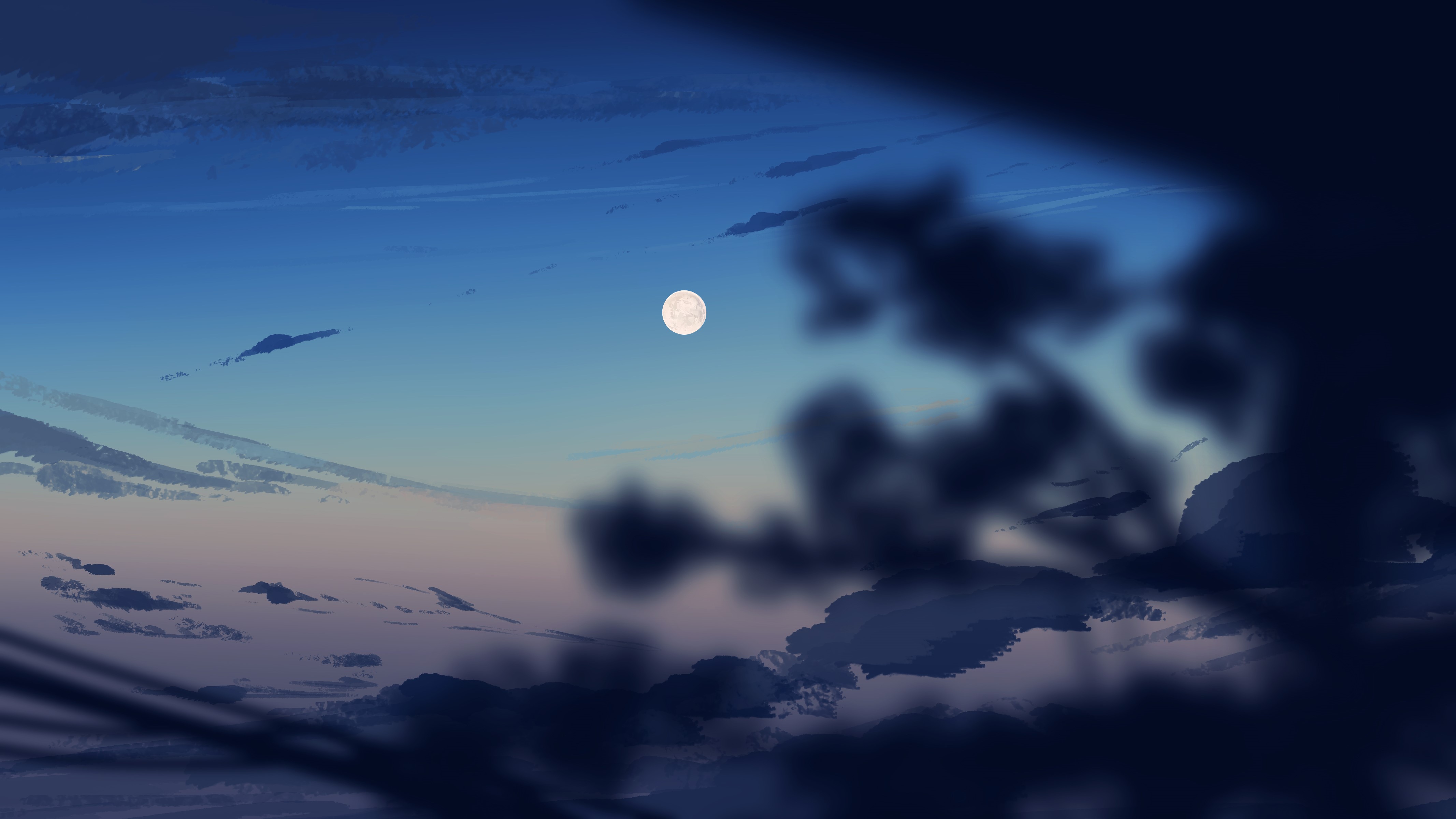 Gracile Pixiv Digital Art Artwork Sky Moon Clouds Moonlight 4267x2400