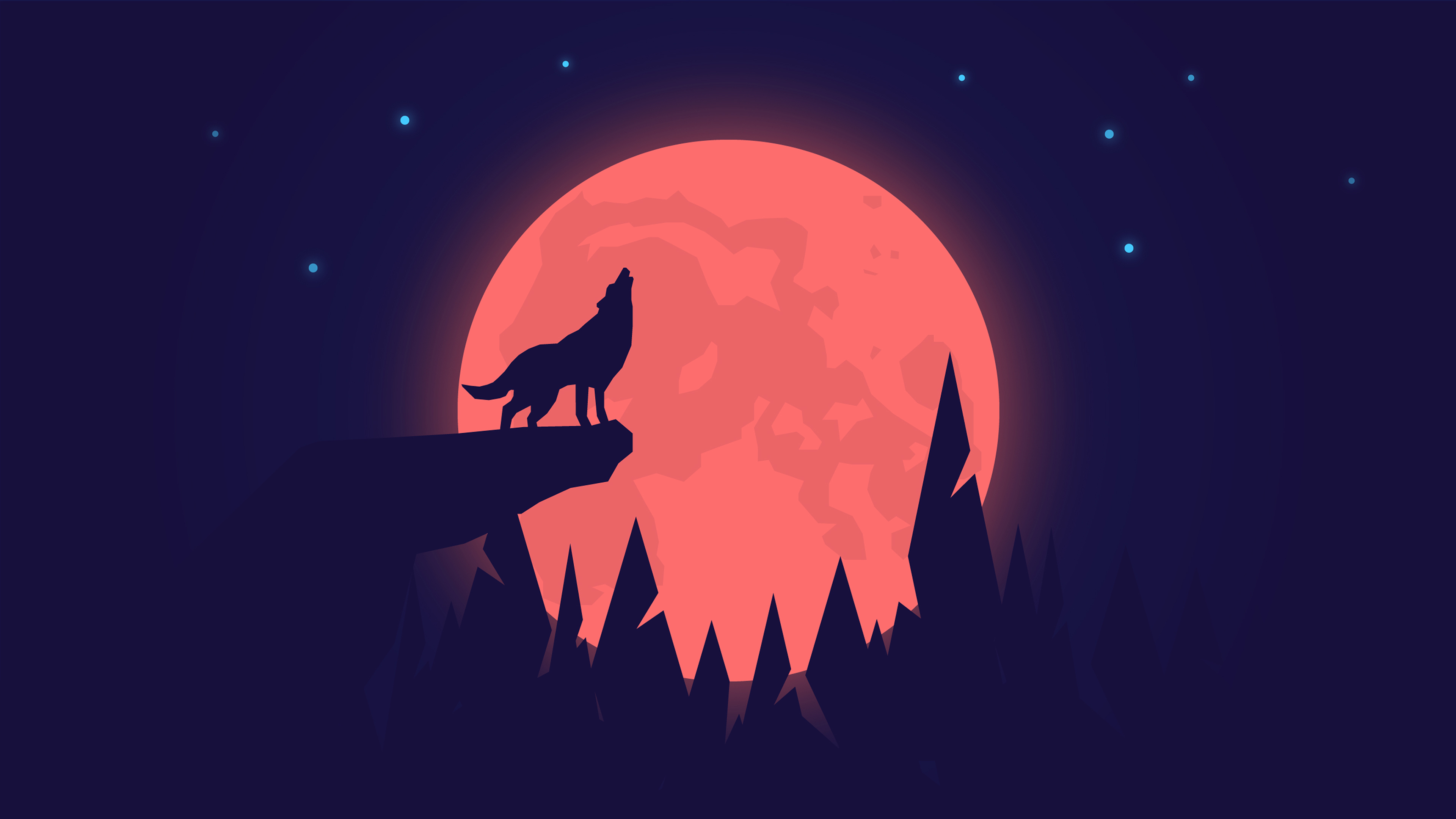 Wolf Silhouette Night Full Moon 3840x2160