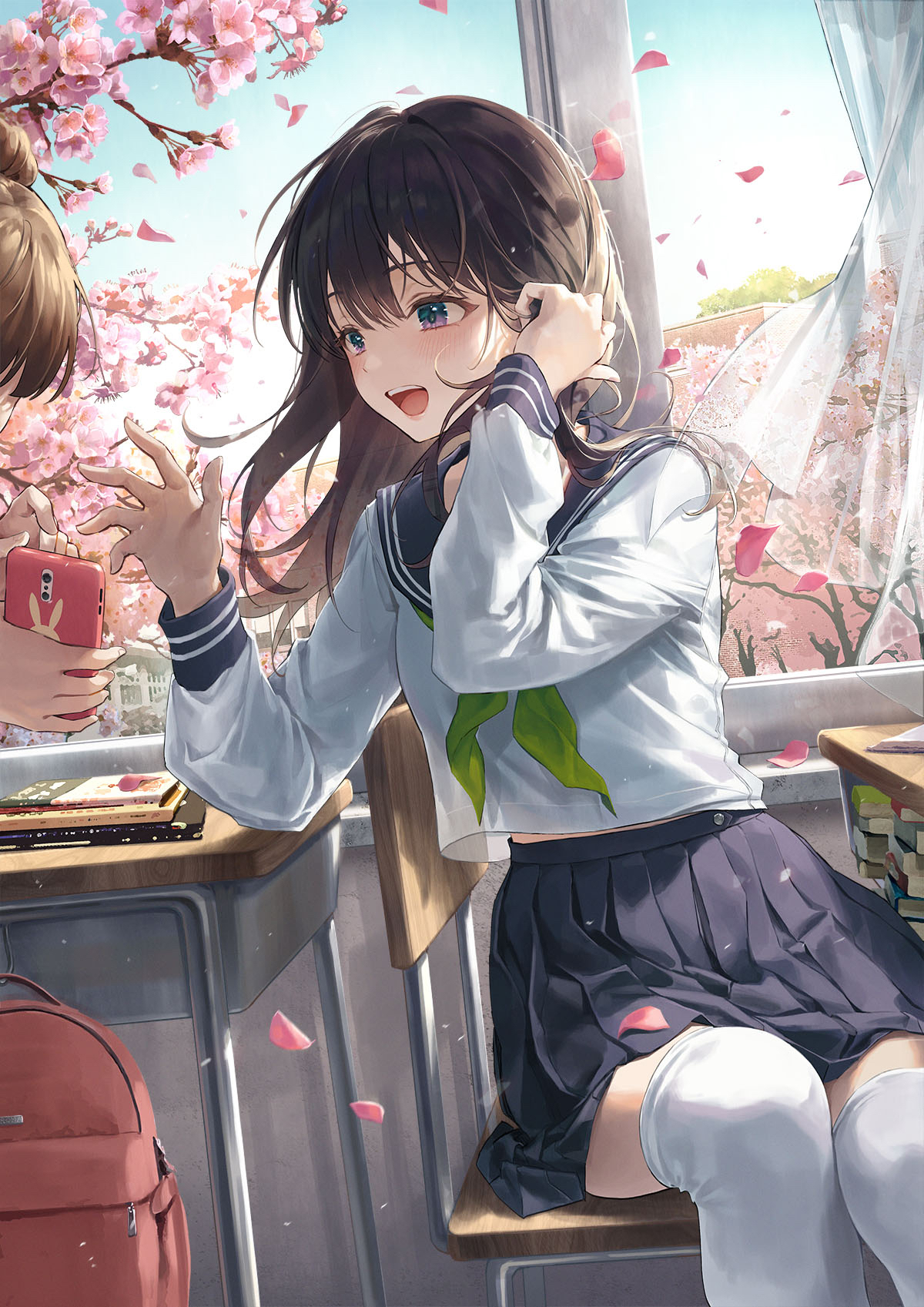 Anime Girls School School Uniform Schoolgirl Cherry Trees Wallpaper -  Resolution:1200x1697 - ID:1301884 