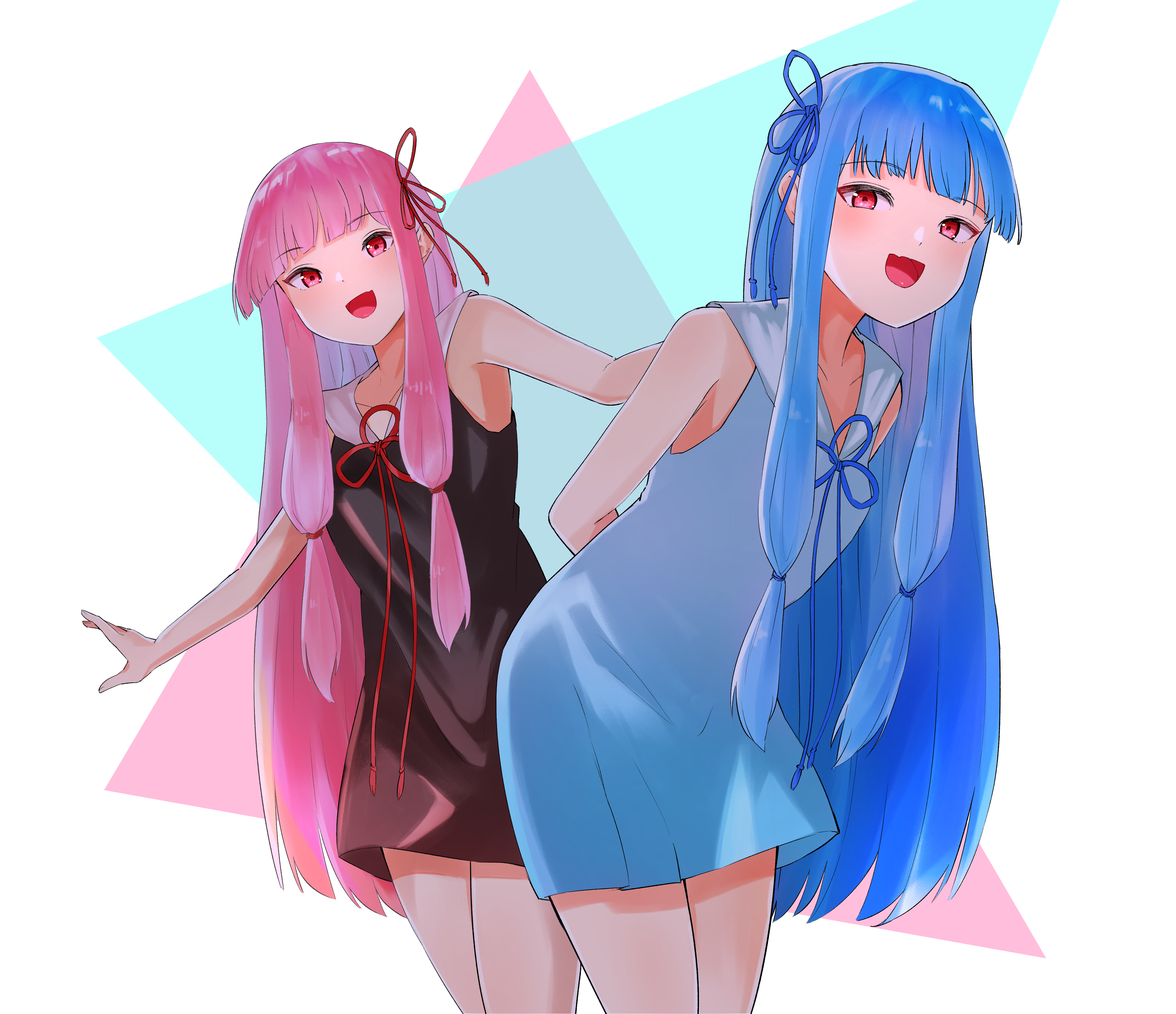 Anime Anime Girls Voiceroid Kotonoha Aoi Kotonoha Akane Long Hair Twins Blue Hair Pink Hair Artwork  4247x3663