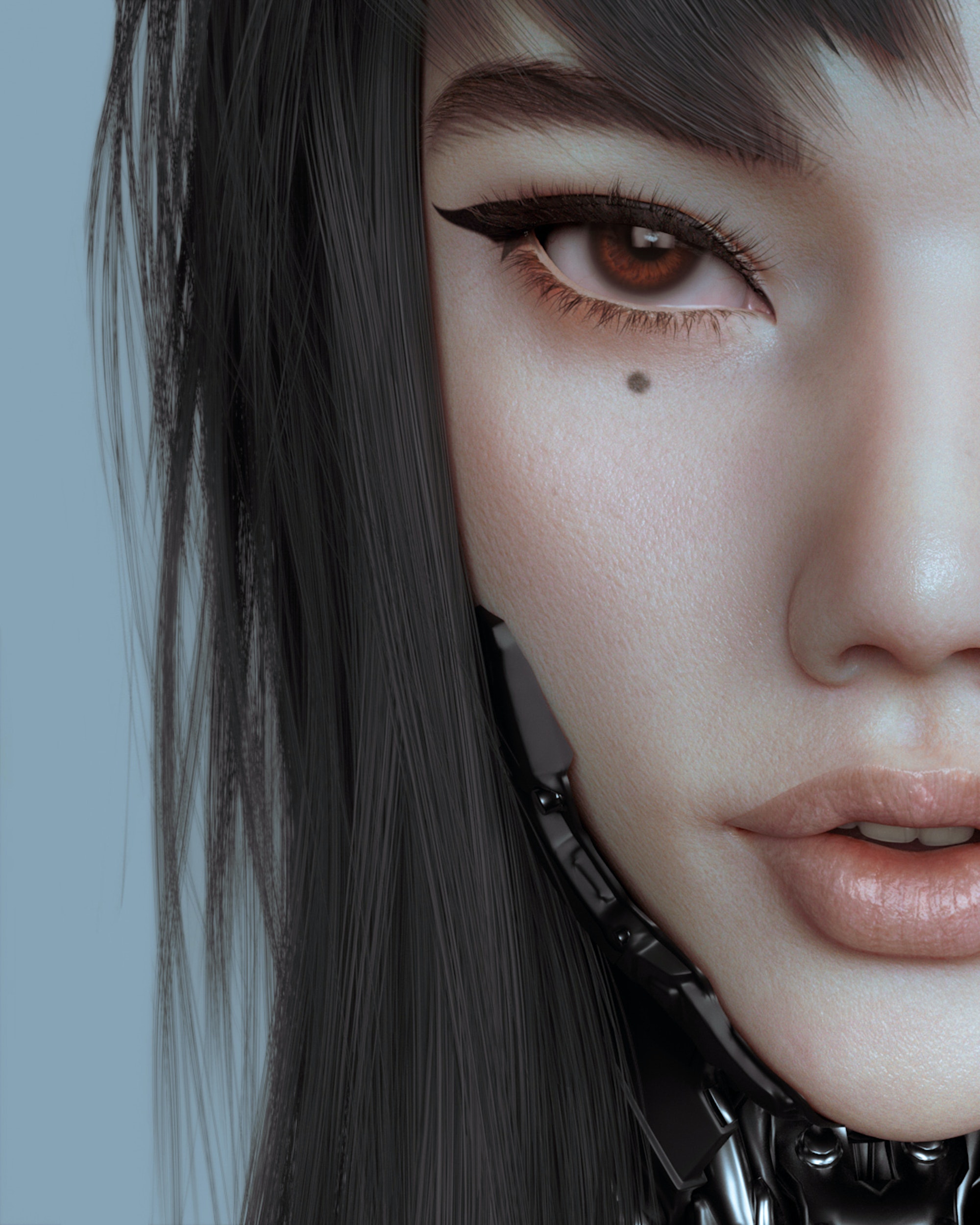 Digital Art Artwork Illustration Women Portrait Cyberpunk Asian Looking At Viewer Long Hair Dark Hai 2000x2499