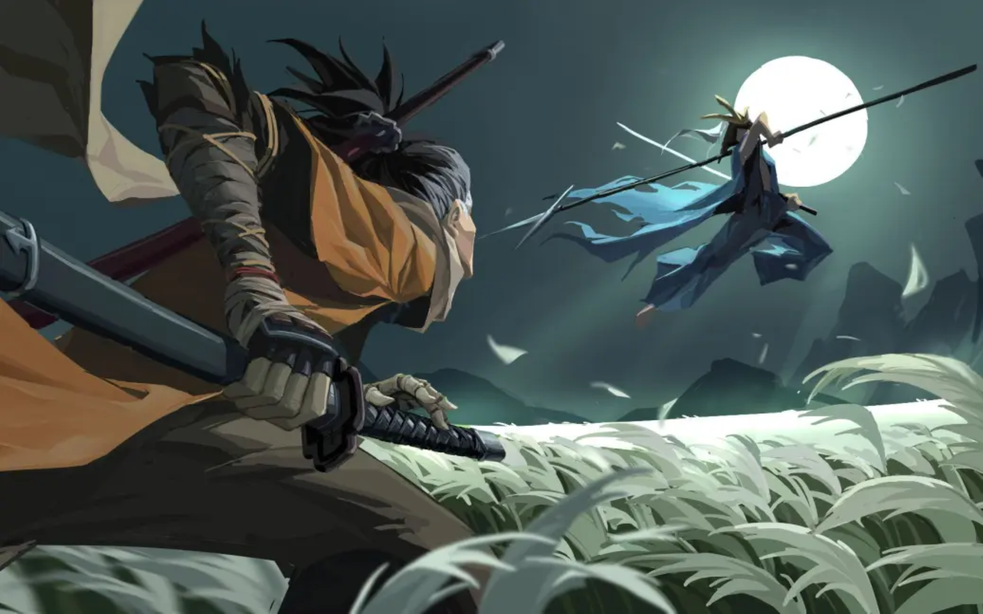 Sword Weapon Leaves Petals Moon Night Mountains Sekiro Shadows Die Twice Video Games 1920x1199