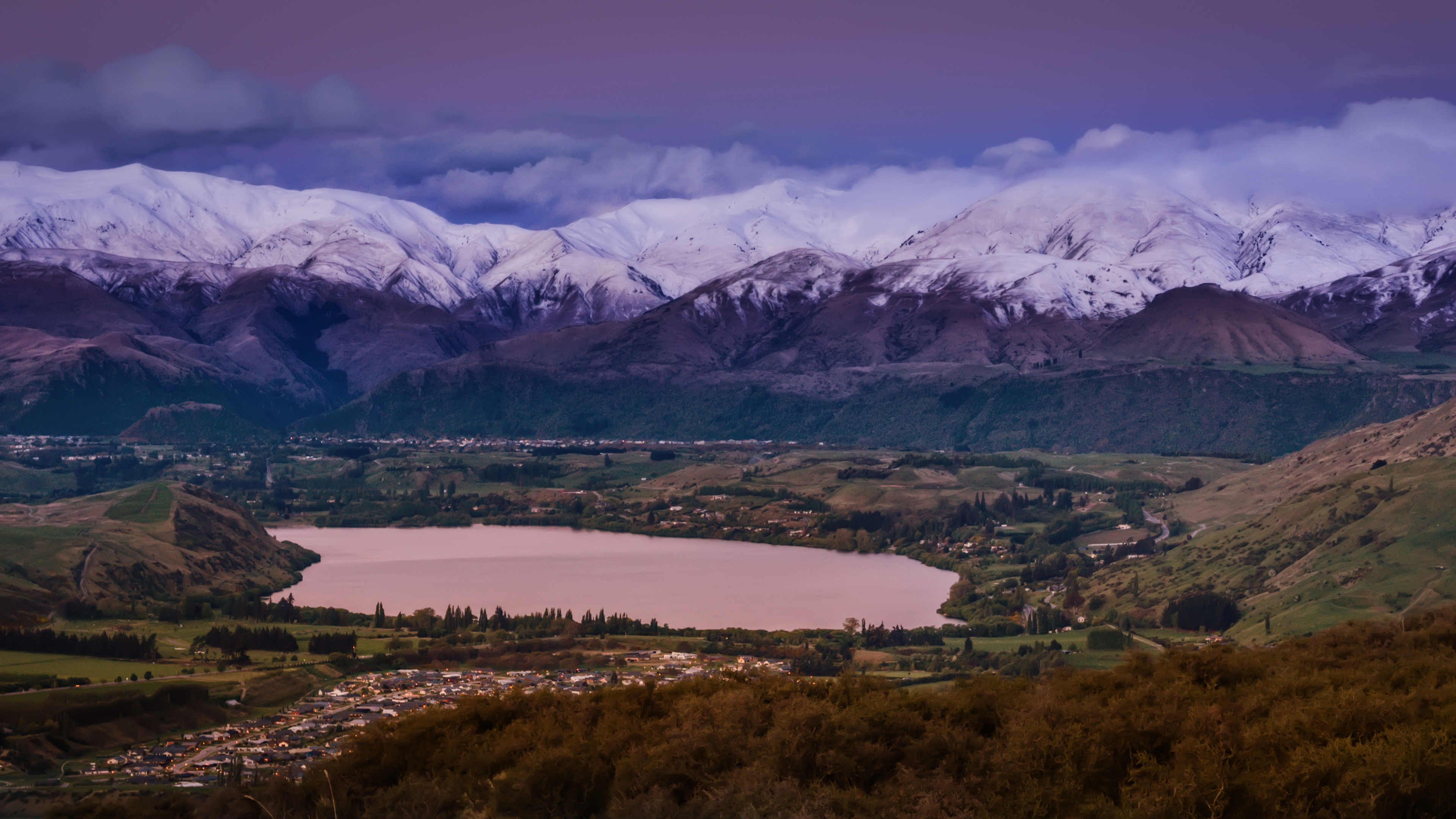 Landscape 4K Queenstown New Zealand Mountains Snow Lake Water 3840x2160