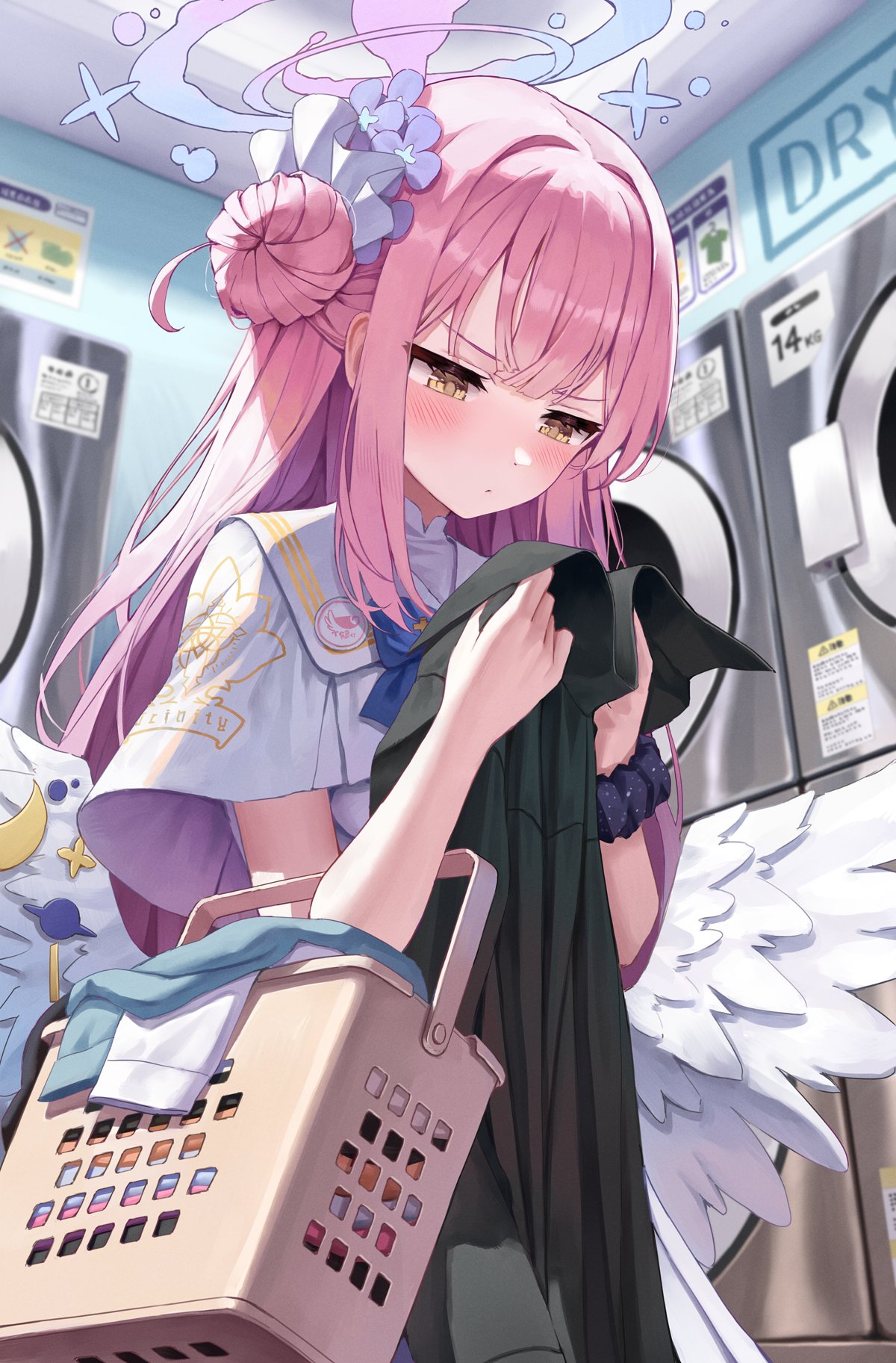Anime Anime Girls Misono Mika Blue Archive Portrait Display Blushing Hairbun Washing Machine Laundro 1200x1825