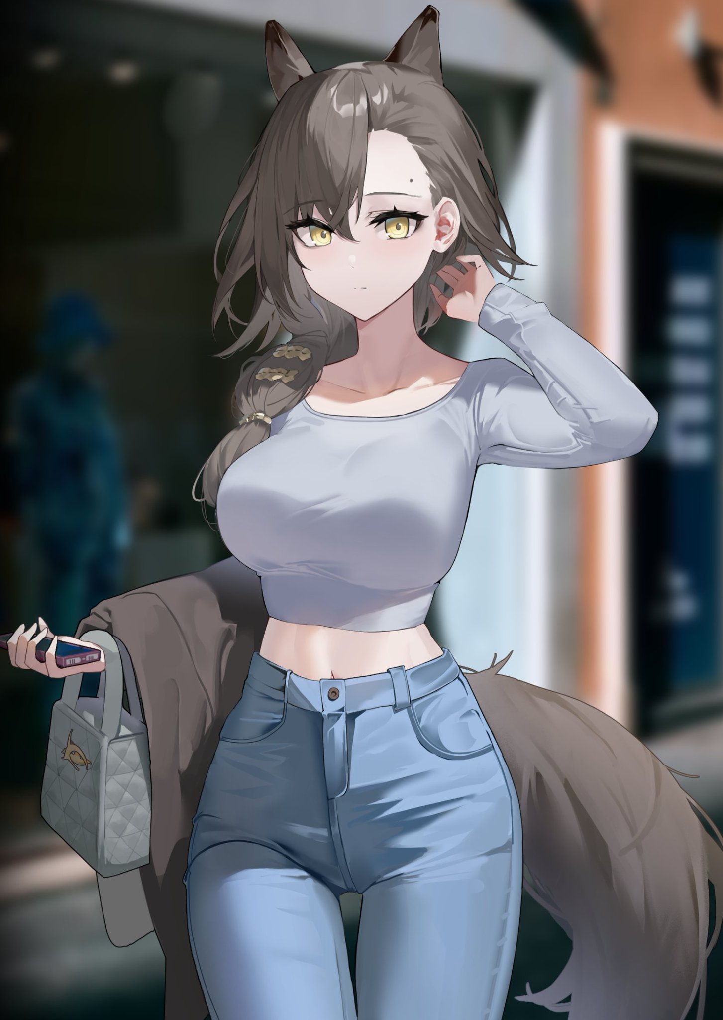 Anime Girls Arknights Penance Arknights Braids Brunette Yellow Eyes Looking At Viewer Phone Blurred  1453x2048