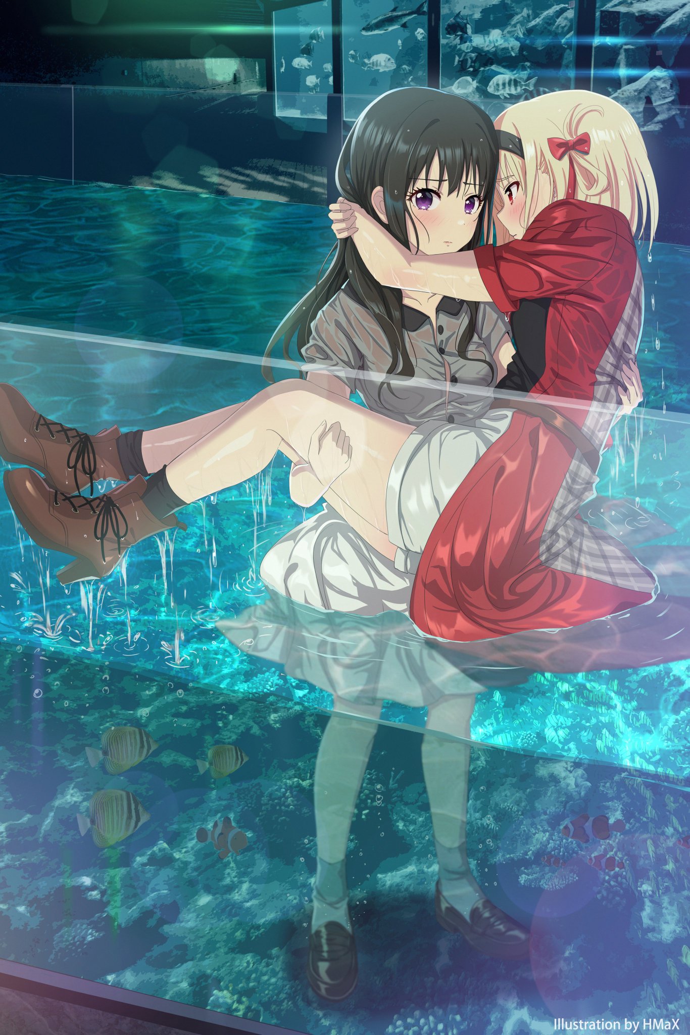 Anime Anime Girls Lycoris Recoil Water Standing In Water Portrait Display Wet Looking At Viewer Inou 1366x2048