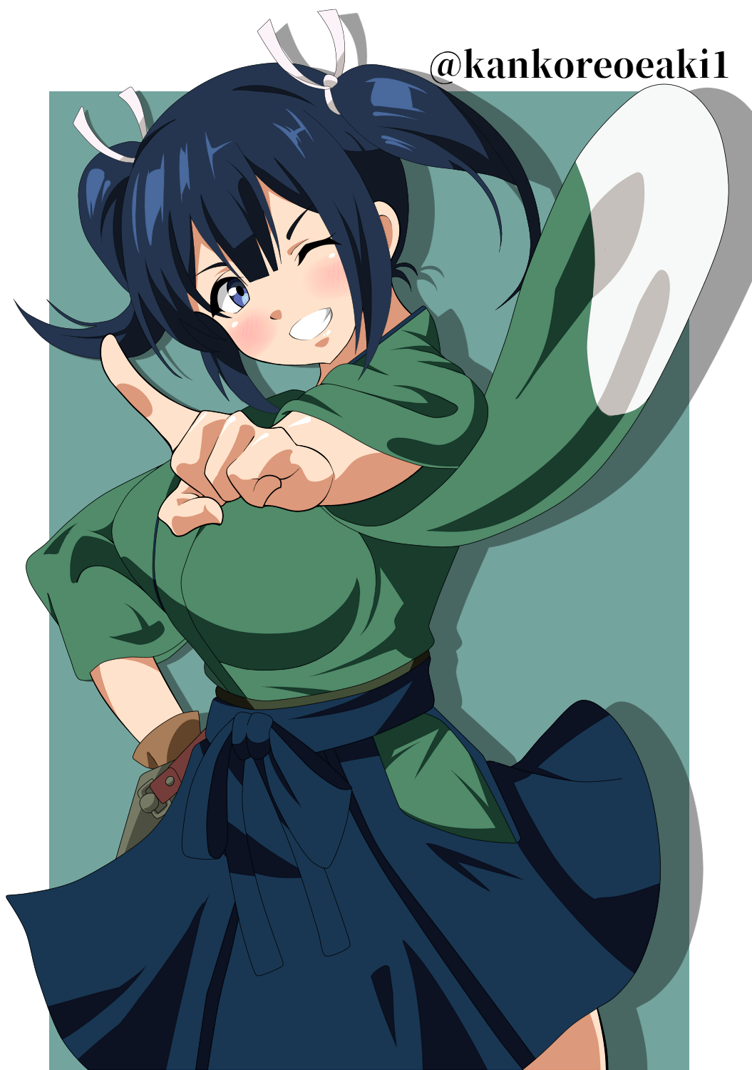 Anime Anime Girls Kantai Collection Souryuu KanColle Twintails Blue Hair Solo Artwork Digital Art Fa 1055x1500