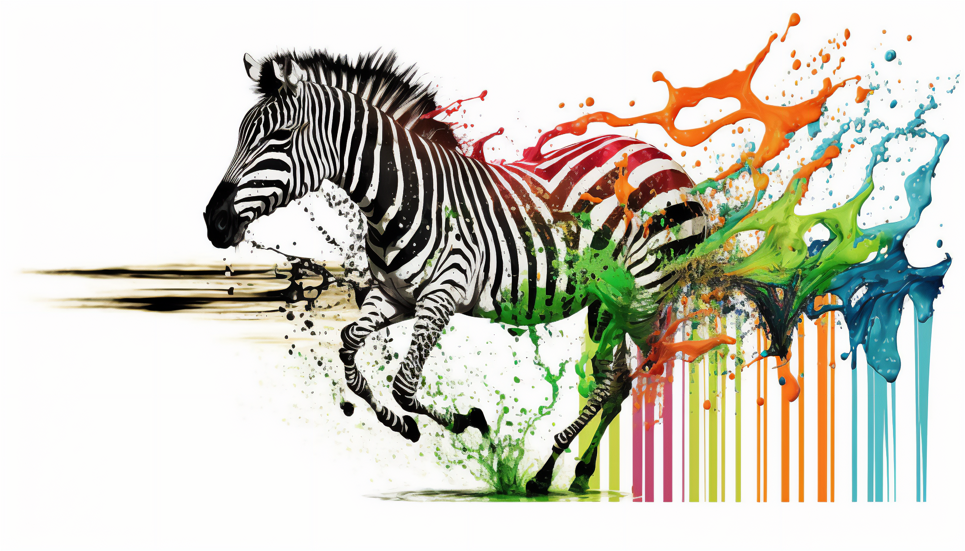Ai Art Zebras Colorful Splashes Illustration Animals Simple Background White Background Minimalism 3136x1792