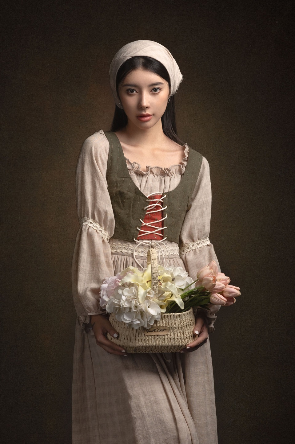 Lee Hu Women Asian Traditional Clothing Dark Hair Flowers Simple Background 959x1440
