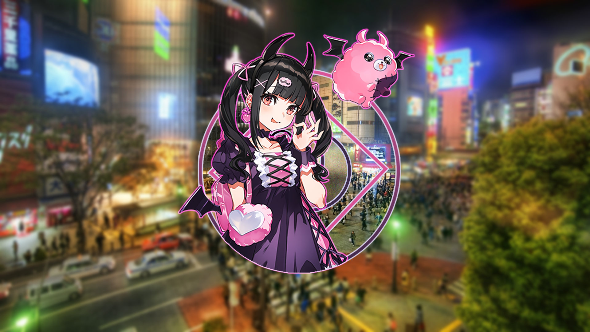Picture In Picture Anime Girls City Urban Night Denonbu Japan 1920x1080