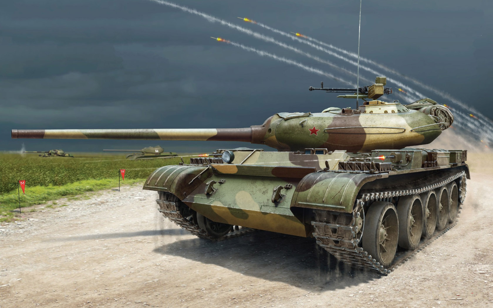 Tank Rocket Army Military Military Vehicle Sky Clouds Missiles Flag Artwork Road 1680x1050