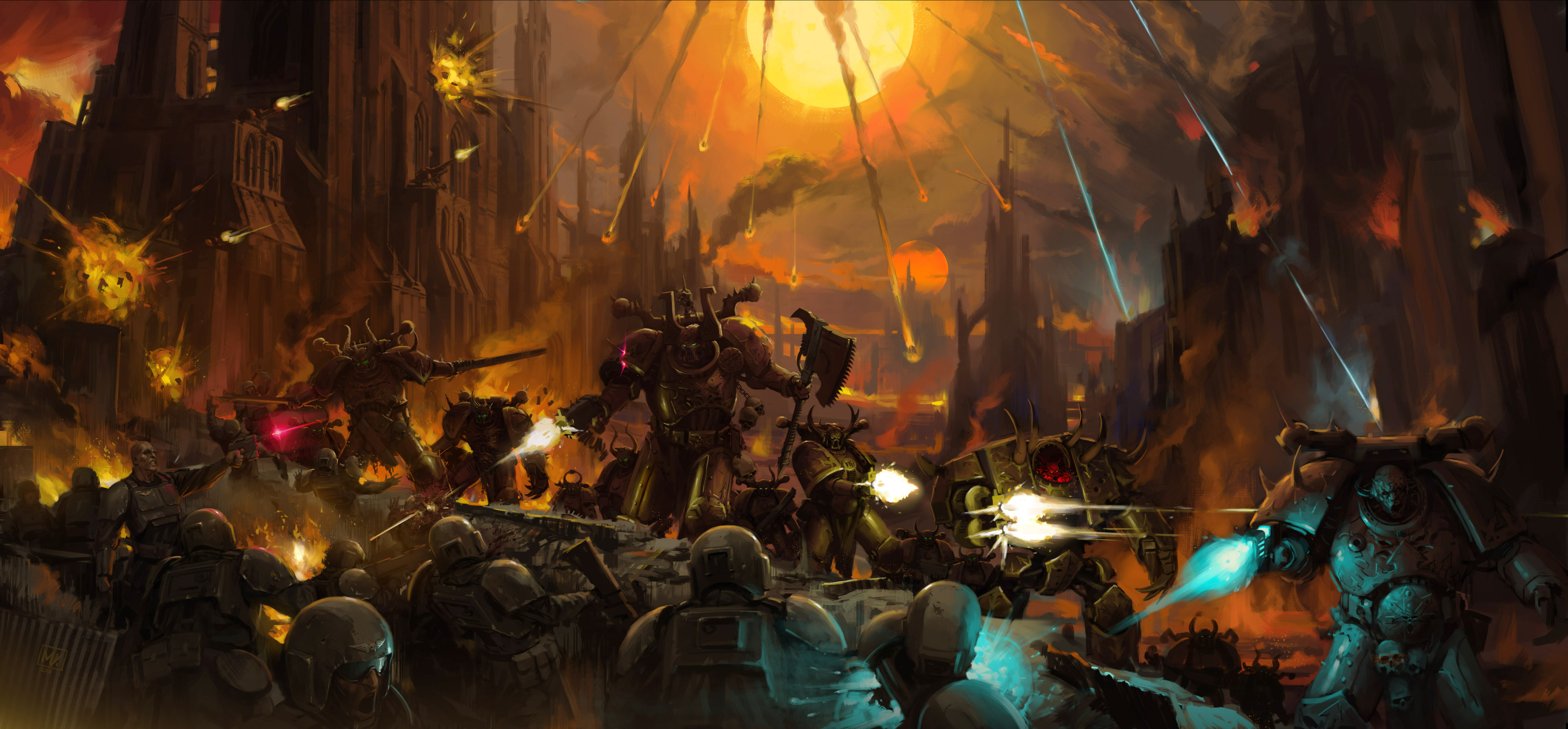 Science Fiction Warhammer 40 000 Space Marines War Battle Imperium Of Man Chaos Space Marine Chainax 3840x1786