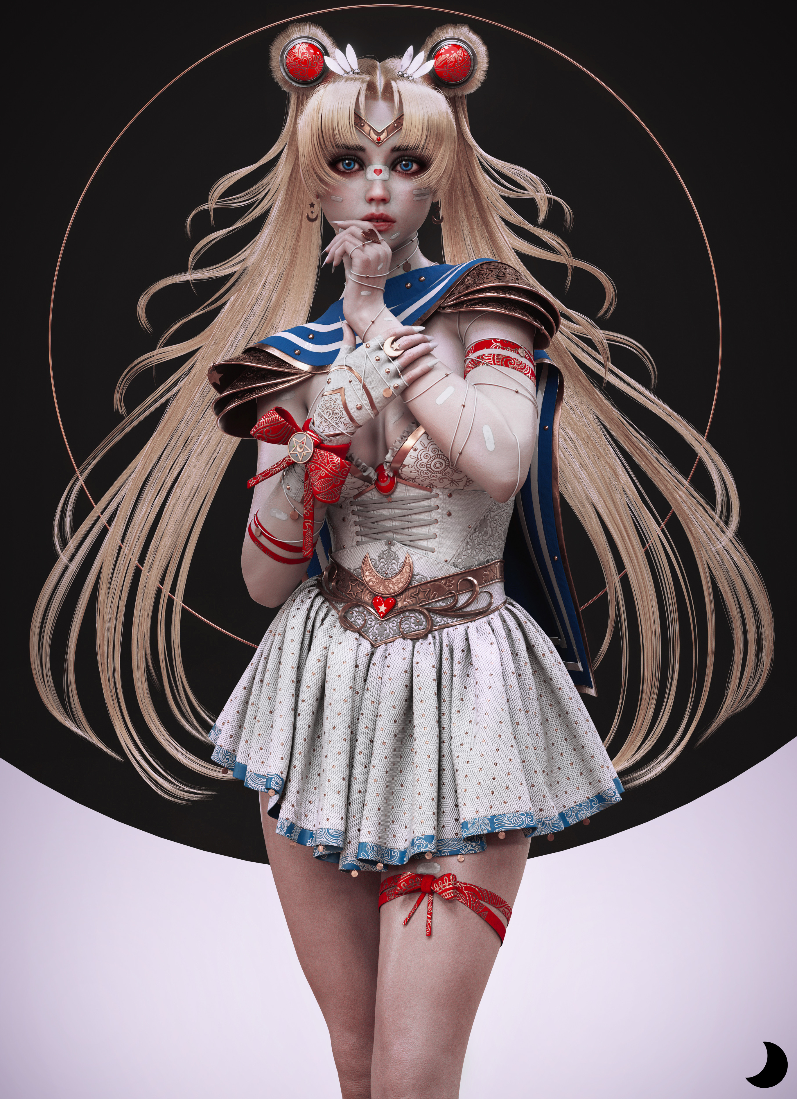 Dylan Kowalski CGi Sailor Moon Blonde Dress Circle Portrait Display Long Hair Looking At Viewer Cres 2744x3784