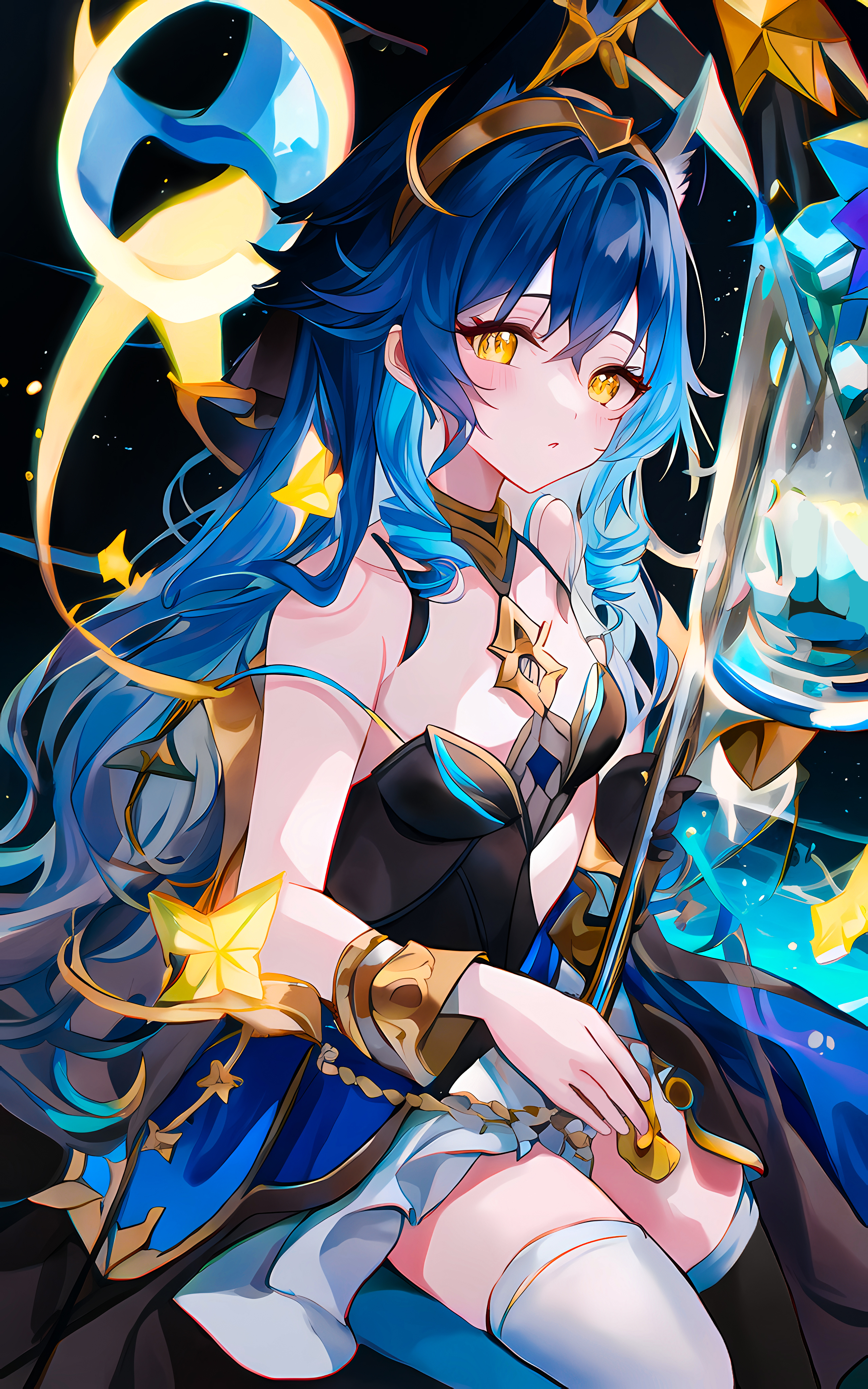 Anime Girls Genshin Impact Layla Genshin Impact Vertical Blue Hair Yellow Eyes 2560x4096