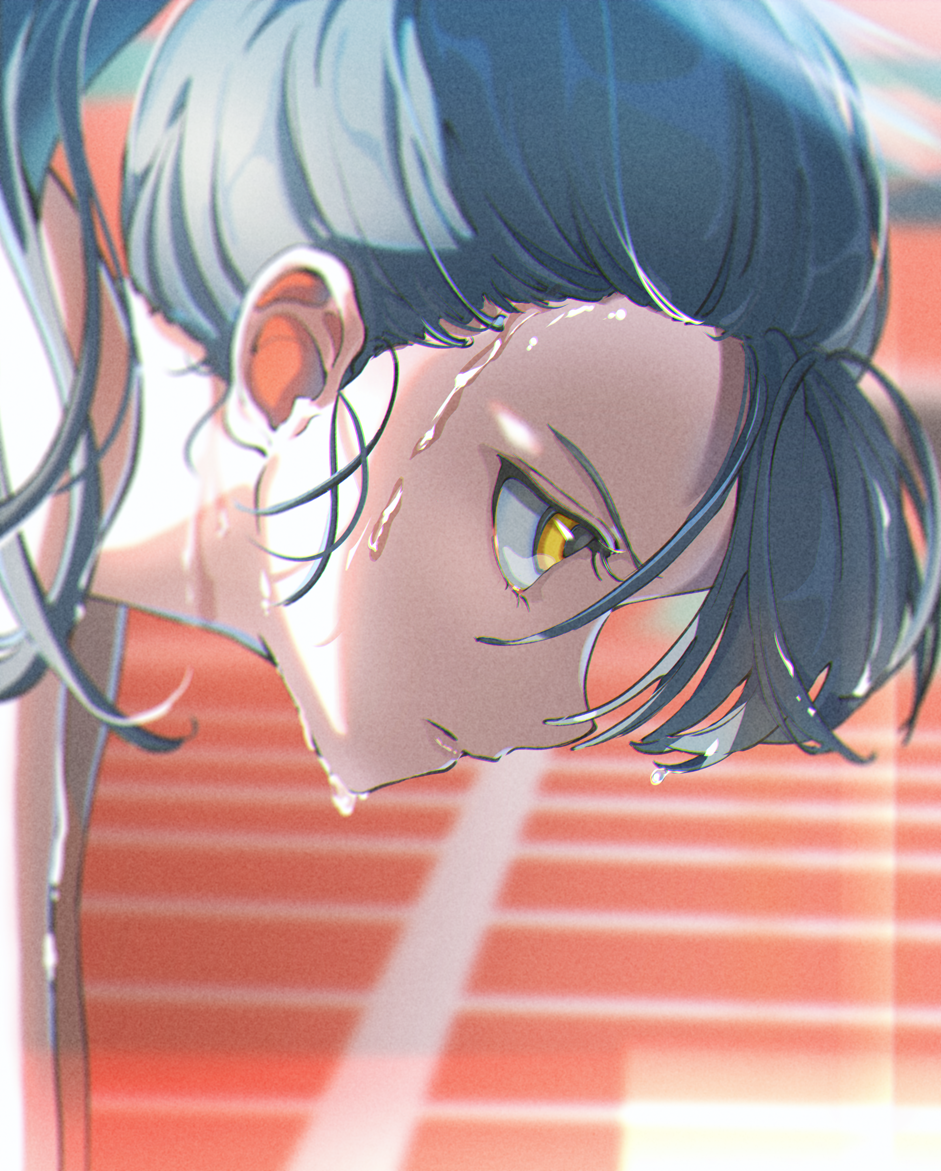 Anime Anime Girls Sweat Yellow Eyes 3263x4062