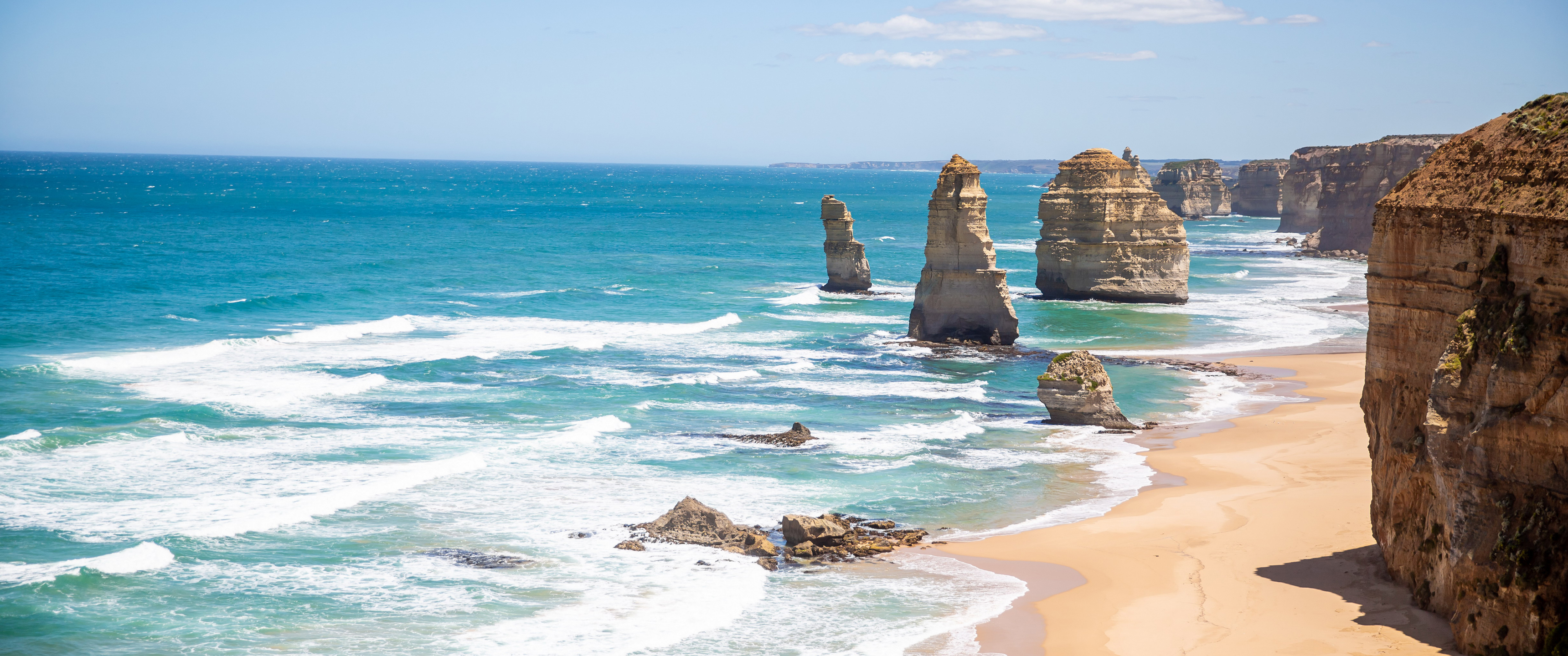 Landscape Australia Sea Twelve Apostles Waves Beach Sand Rocks 3440x1440