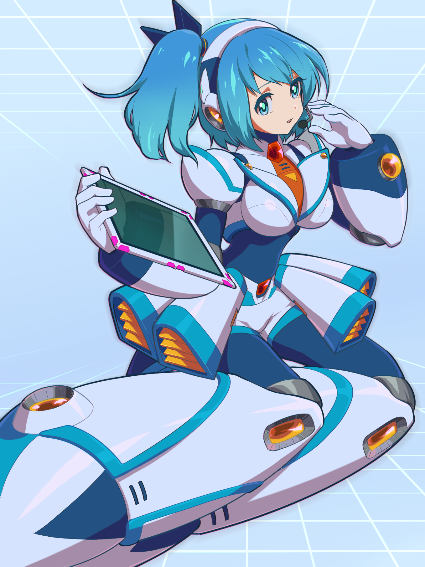 Anime Anime Girls Mega Man X Rockman X DiVE RiCO Rockman X DiVE Long Hair Long Sleeves Blue Hair Sol 1357x1811