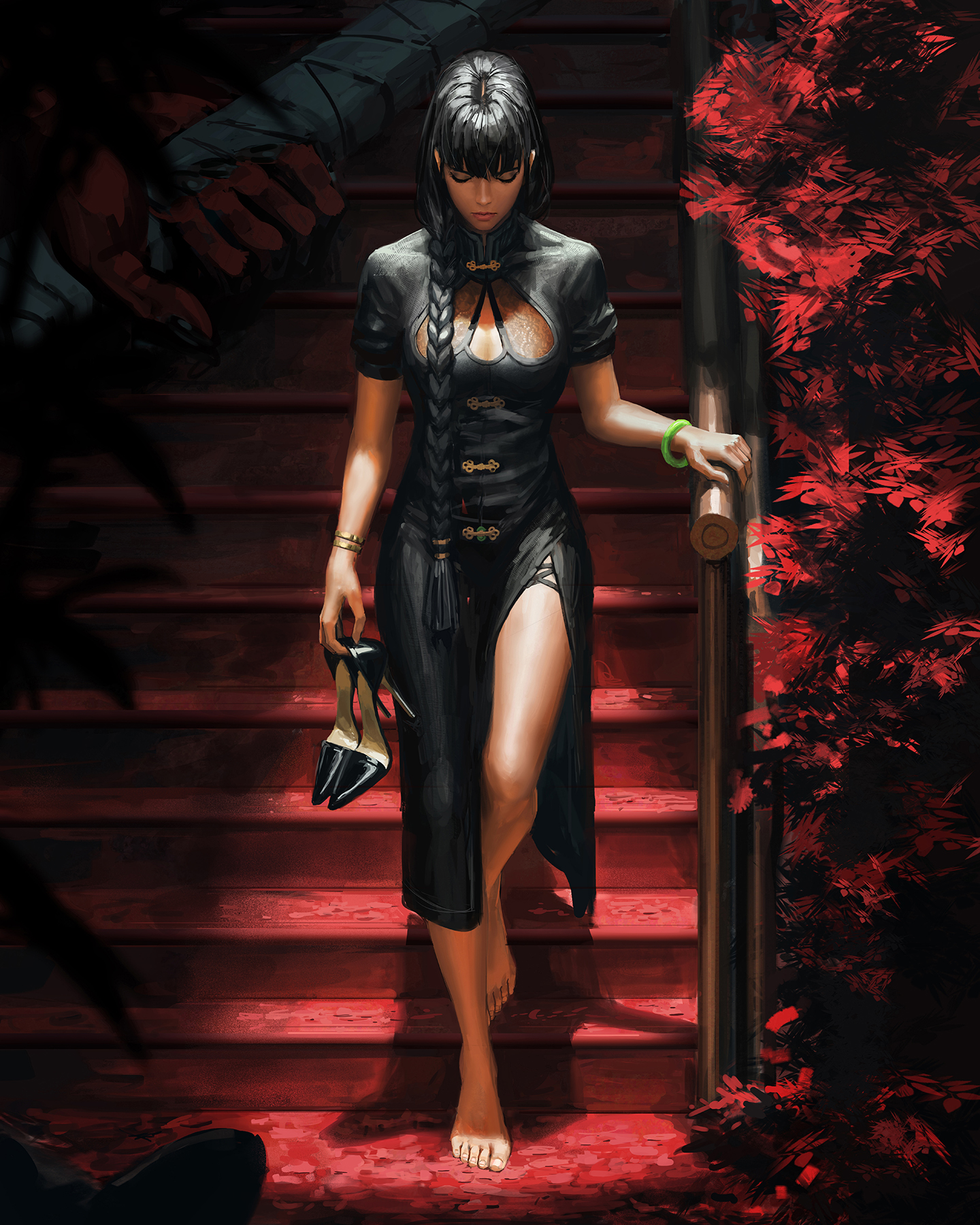 GUWEiZ Digital Art Digital Painting Artwork Fantasy Girl Original Characters Oriental Black Dress Lo 1440x1800