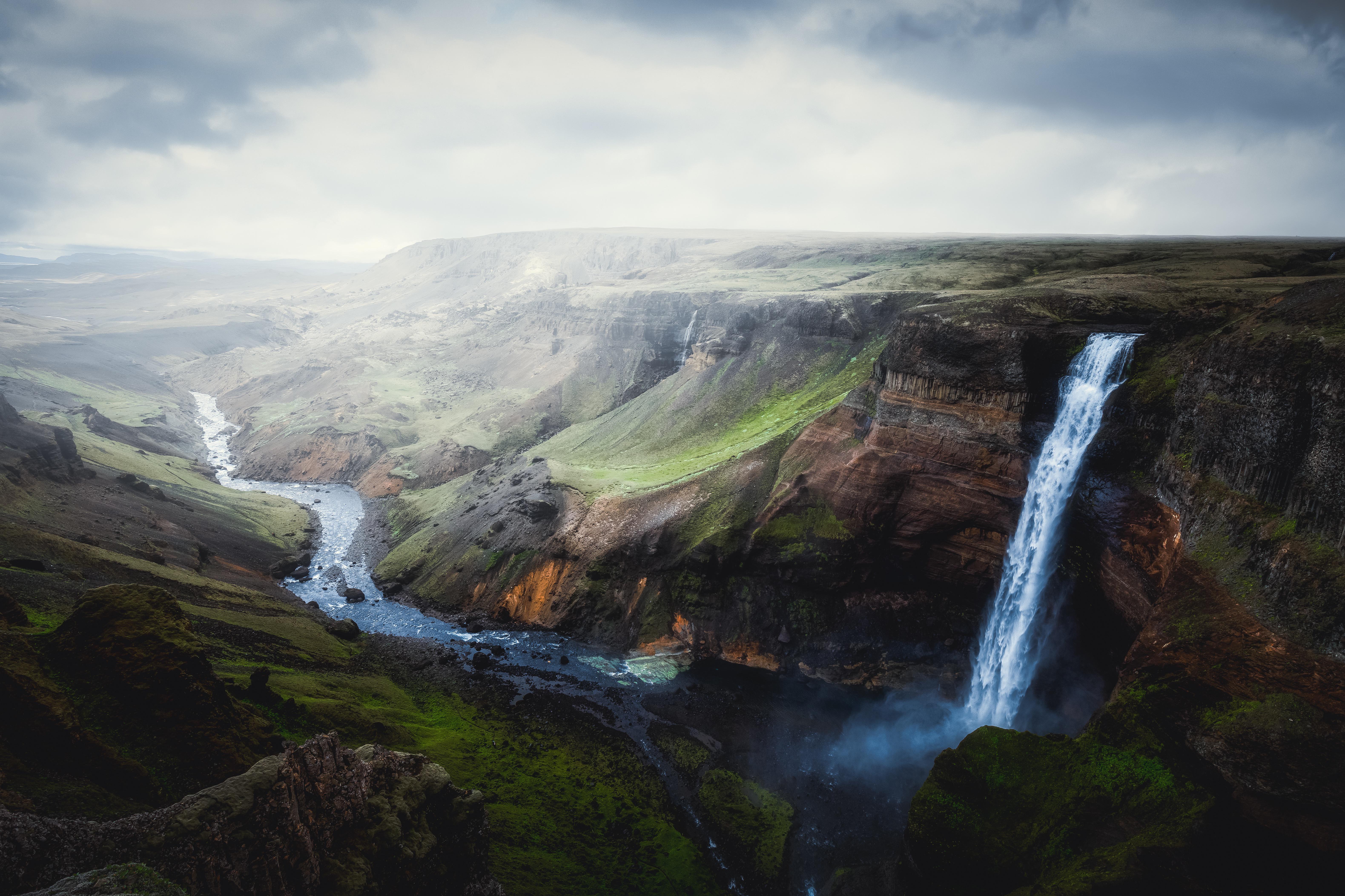 Iceland Waterfall River Canyon Nature Landscape Clouds Sky Water 6318x4212