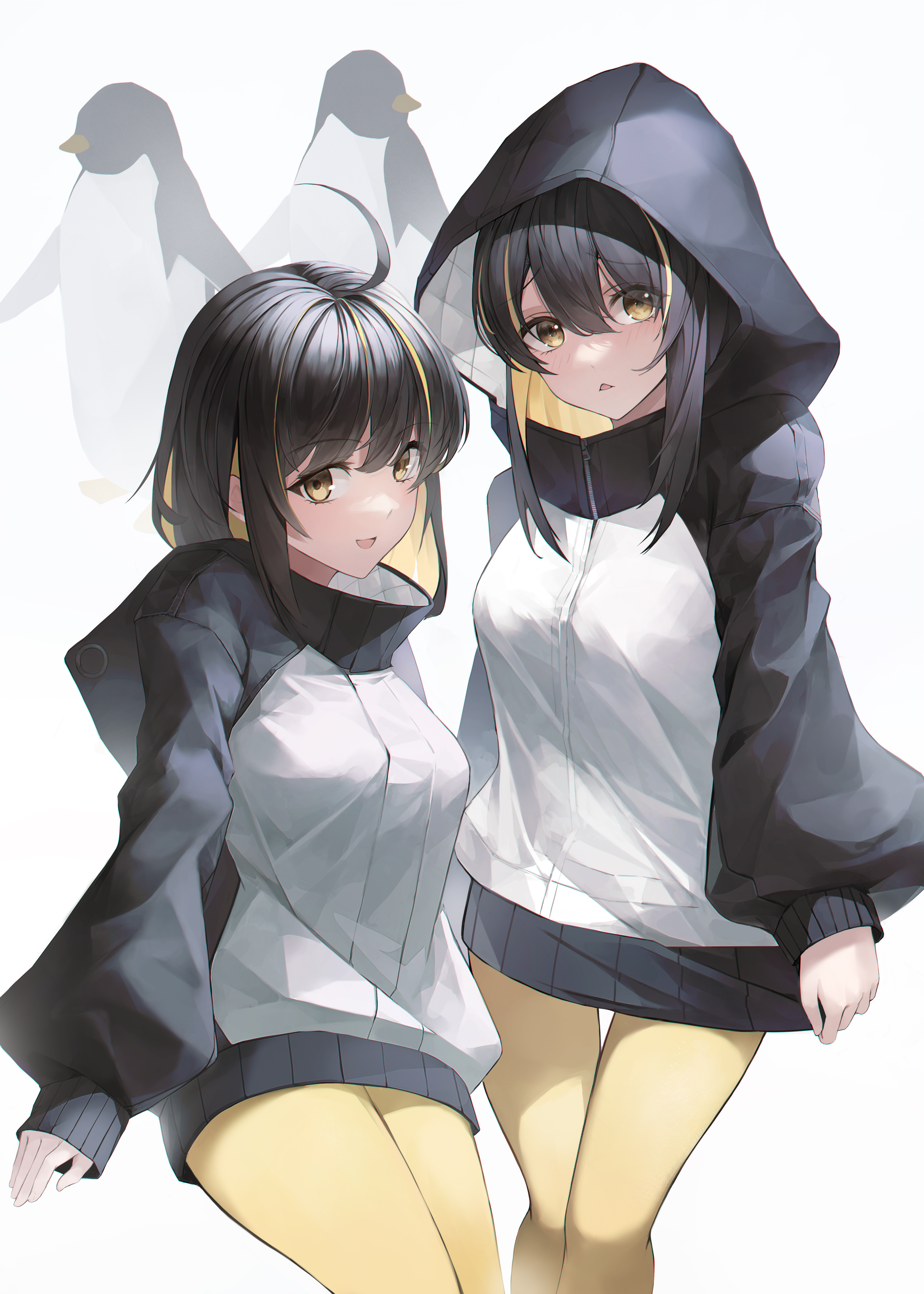 Anime Anime Girls Original Characters Twins Two Women Artwork Digital Art Fan Art Yellow Eyes Pengui 5000x7000