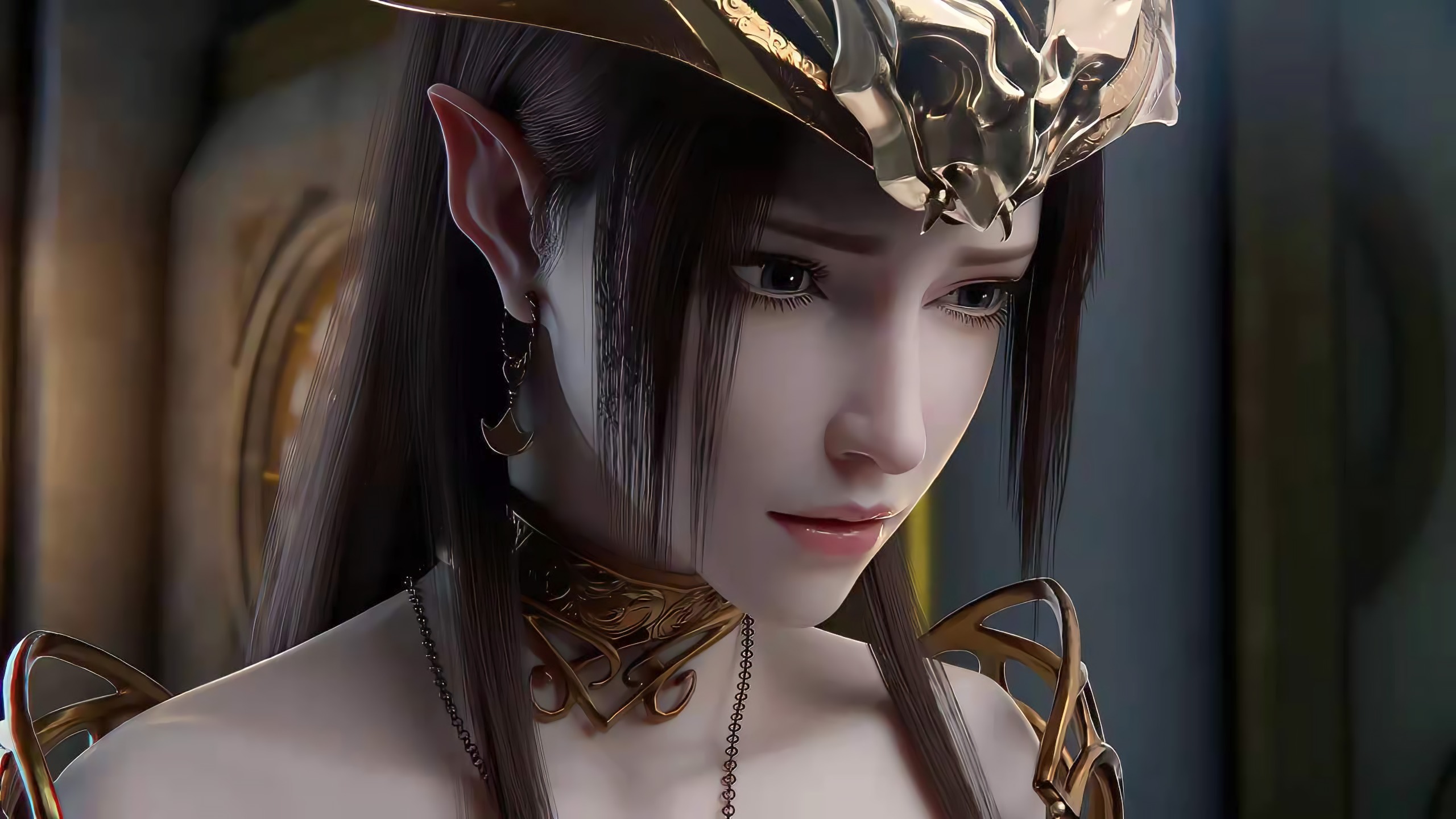 DouPoCangQiong Medusa Queen CGi Face Asian Pointy Ears Women Earring 2560x1440