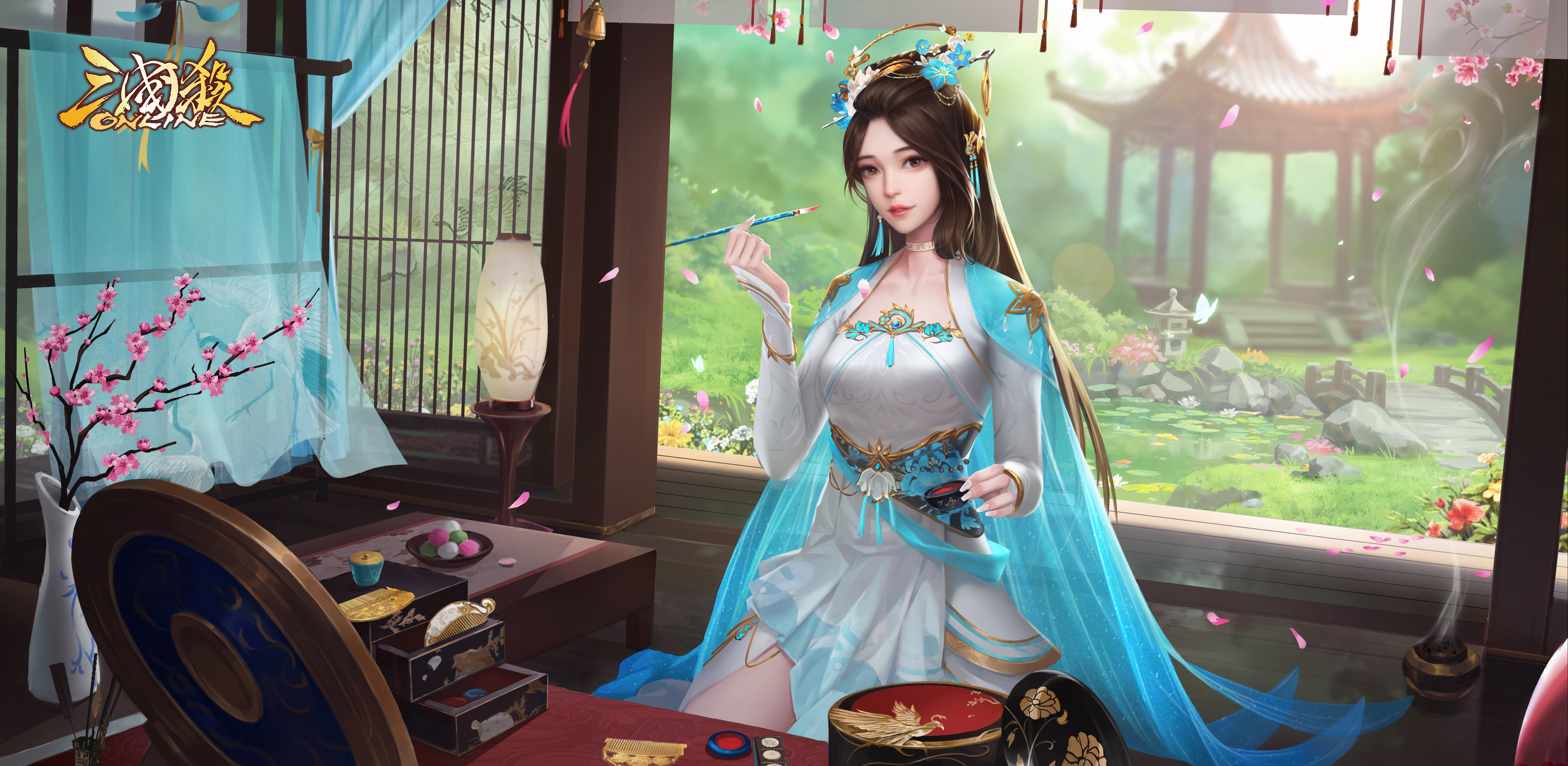 Three Kingdoms Video Game Characters Video Games Video Game Art Video Game Girls Petals Flowers Smok 5779x2824