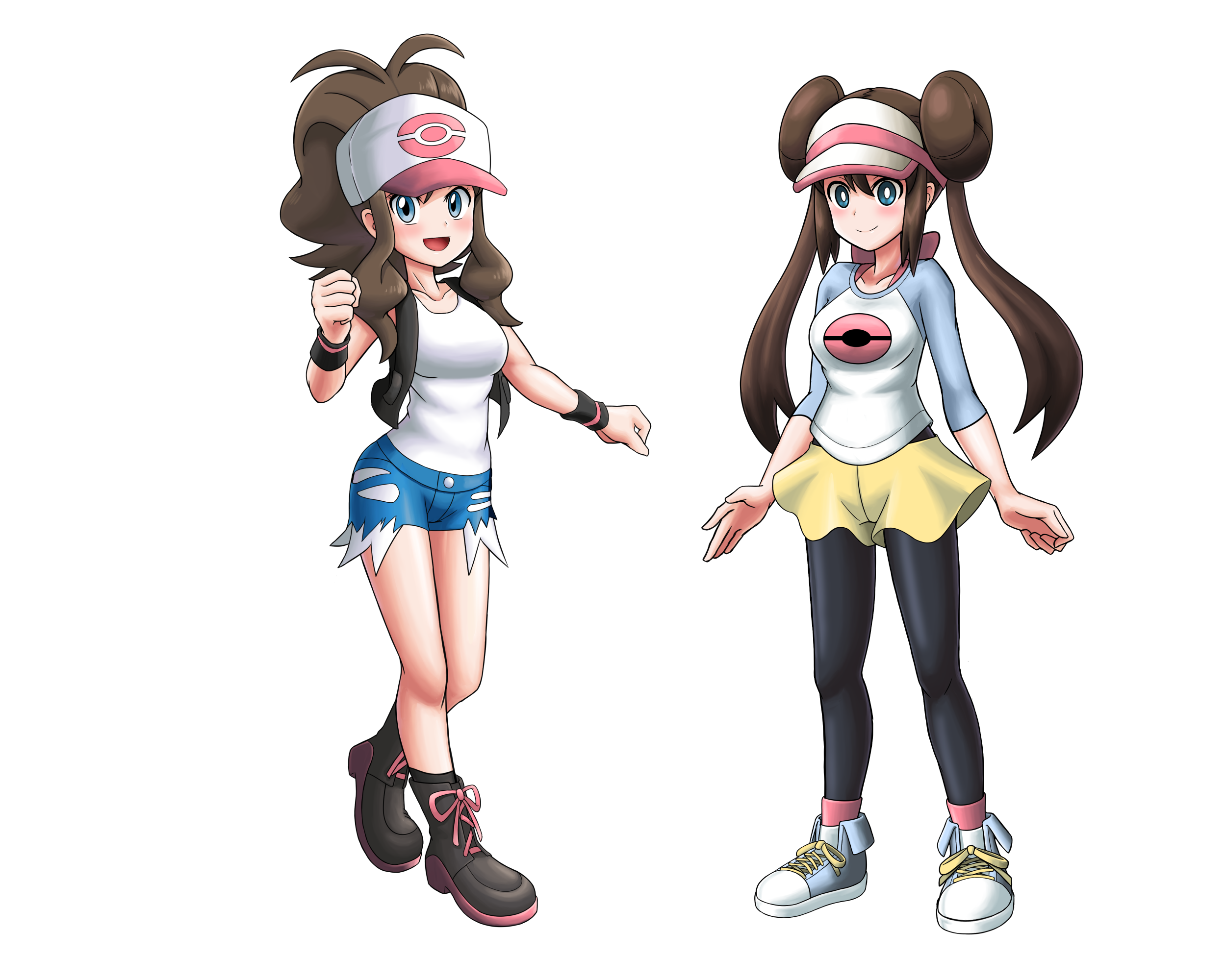Anime Anime Girls Pokemon Rosa Pokemon Hilda Pokemon Long Hair Twintails Ponytail Brunette Two Women 2500x2000