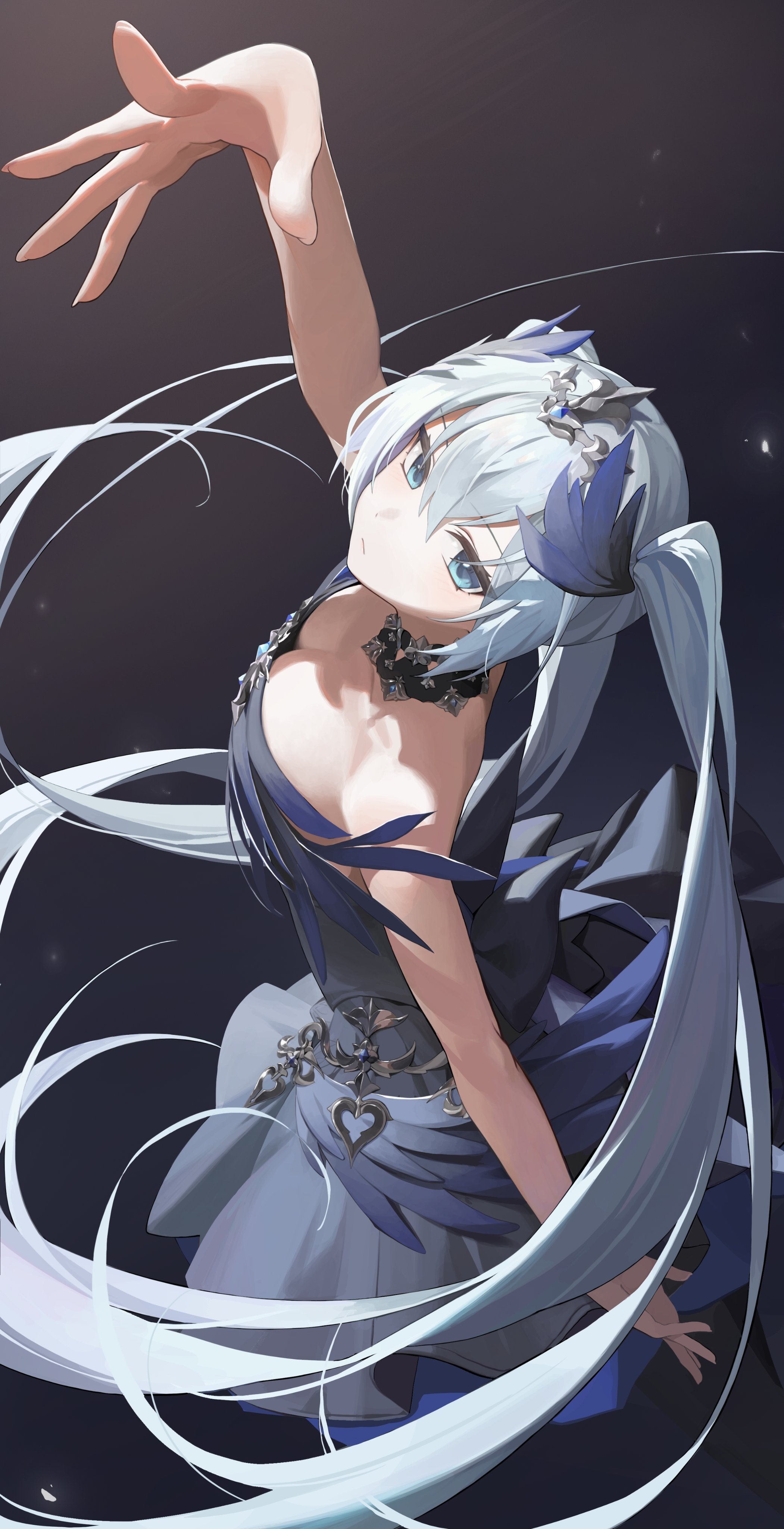 Anime Girls Black Survival Blue Eyes Blue Hair Twintails Dress Vertical 2101x4096