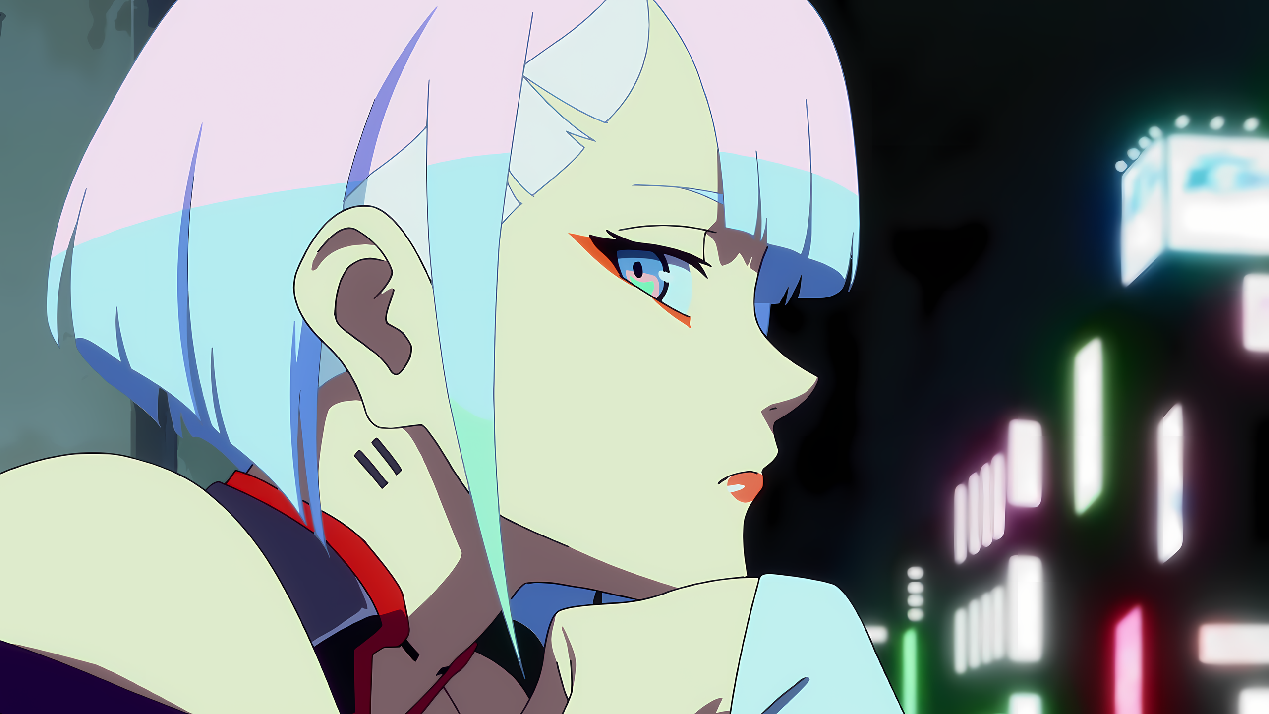 Anime Anime Girls Lucy Edgerunners Cyberpunk Edgerunners Anime Screenshot Two Tone Hair City Lights 2560x1440
