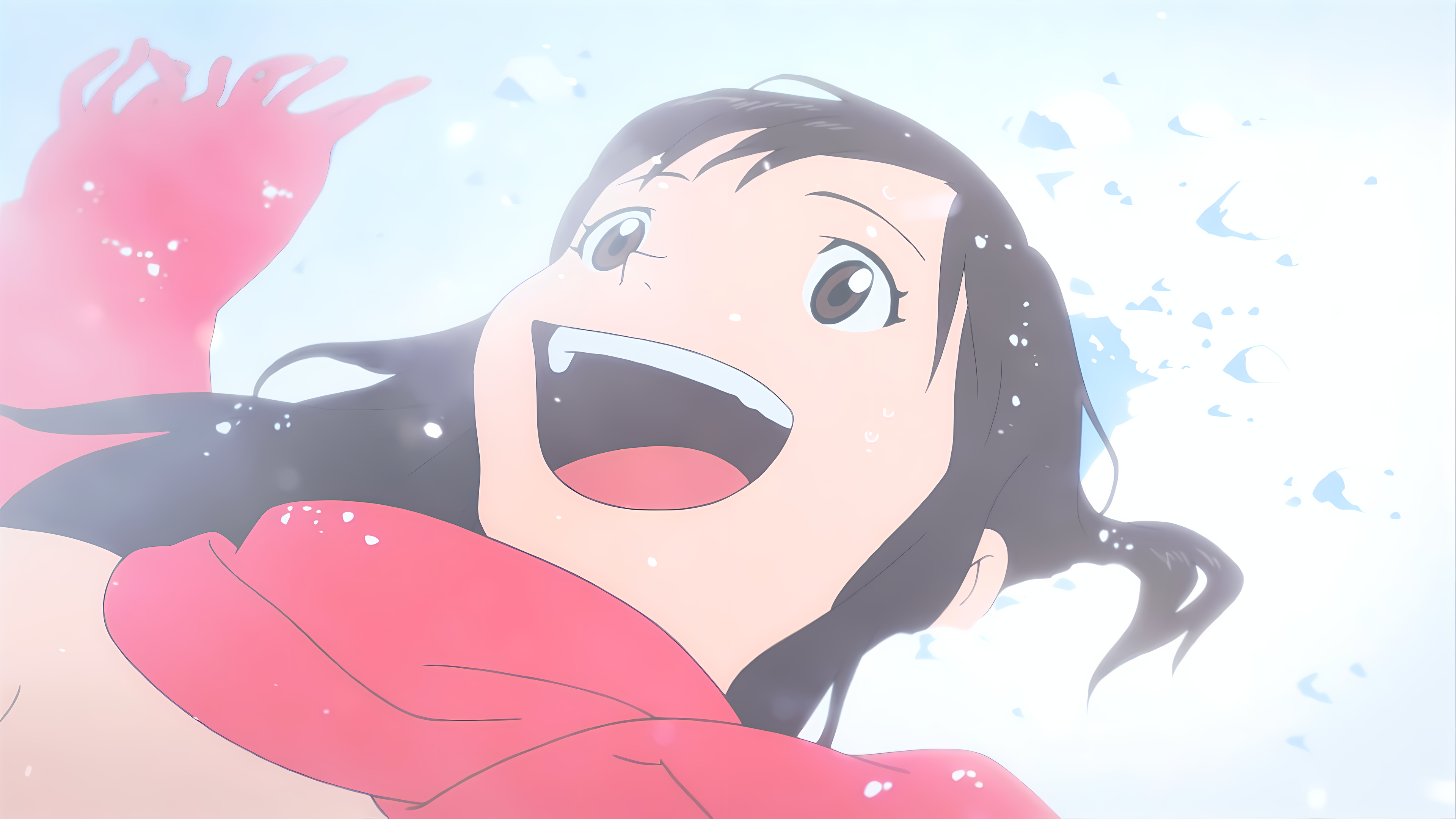 Wolf Children Snow Winter Upscaled Scarf Anime Girls Anime Screenshot Lying On Back Lying Down Long  3840x2160