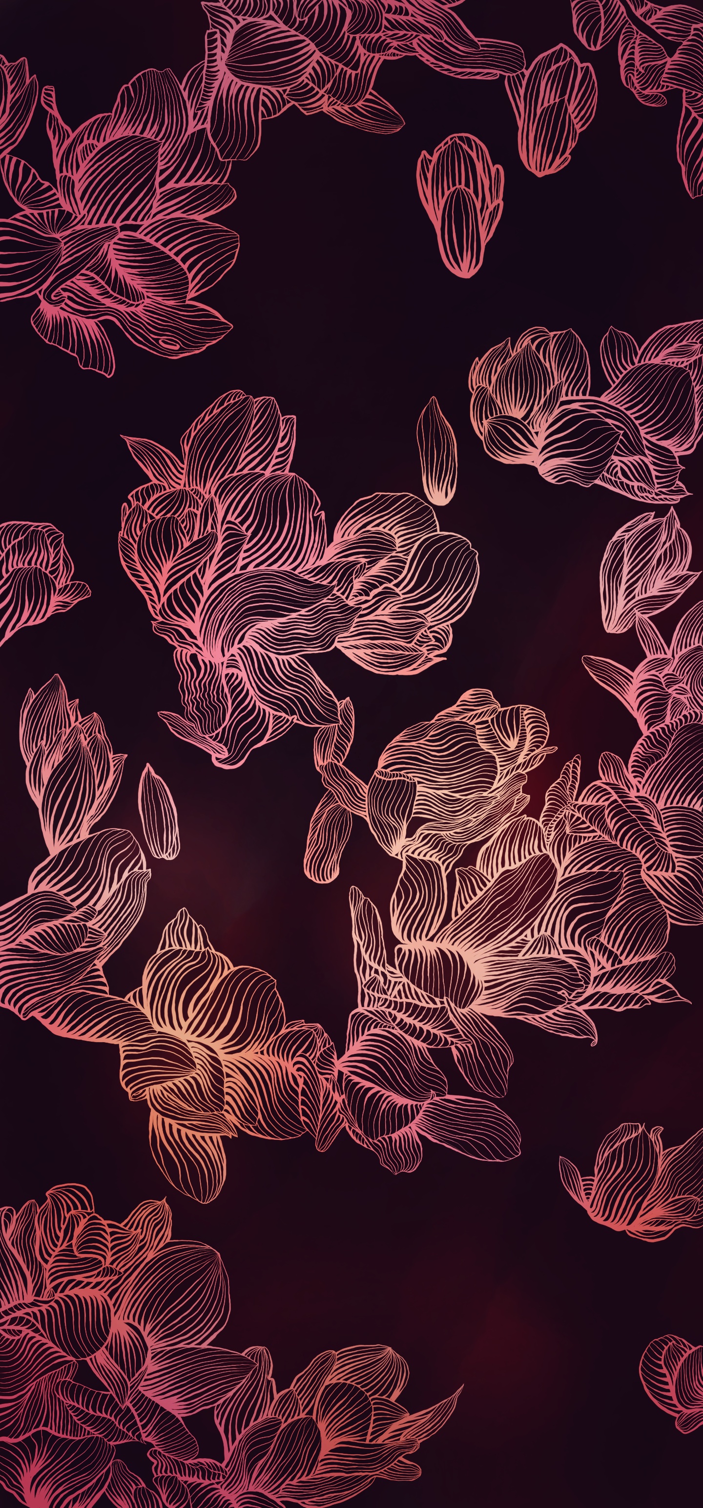 Digital Art Flowers Red Dark Portrait Display Leaves Simple Background Minimalism 1440x3088