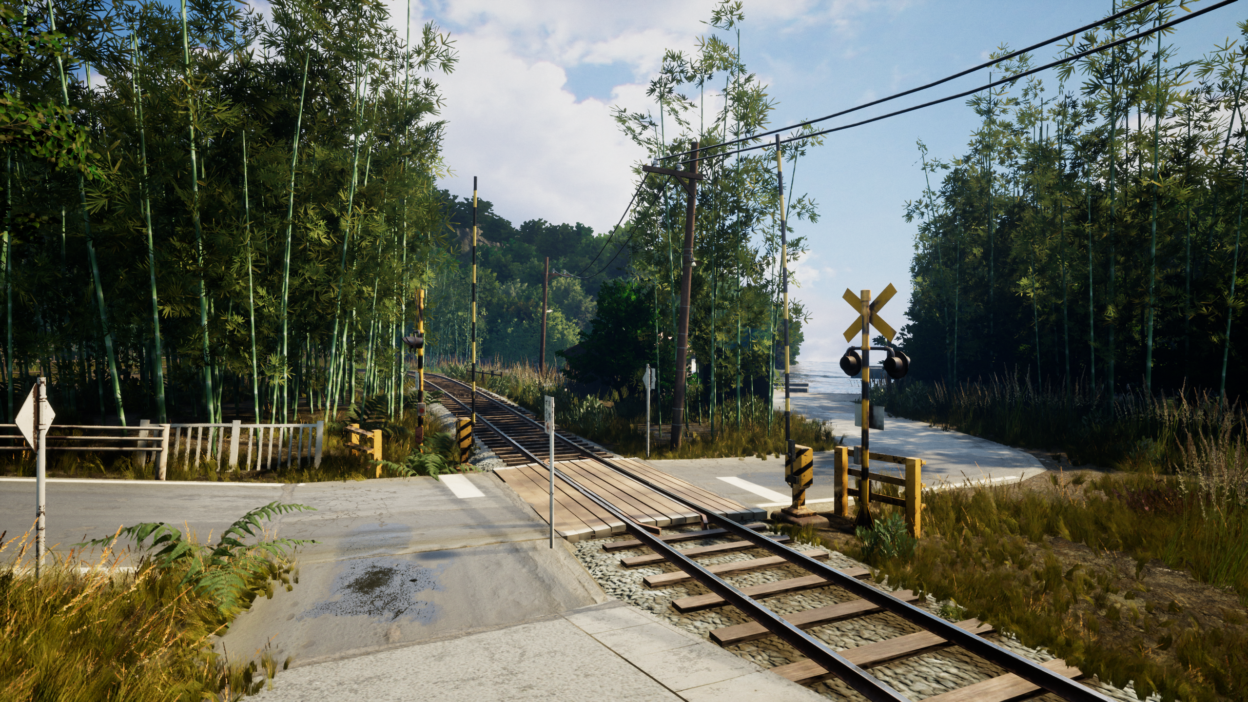 Bamboo Unreal Engine 4 CGi 3D Environment Railway Nostalgia Train Trees Plants Calm Digital Art Sky  2560x1440