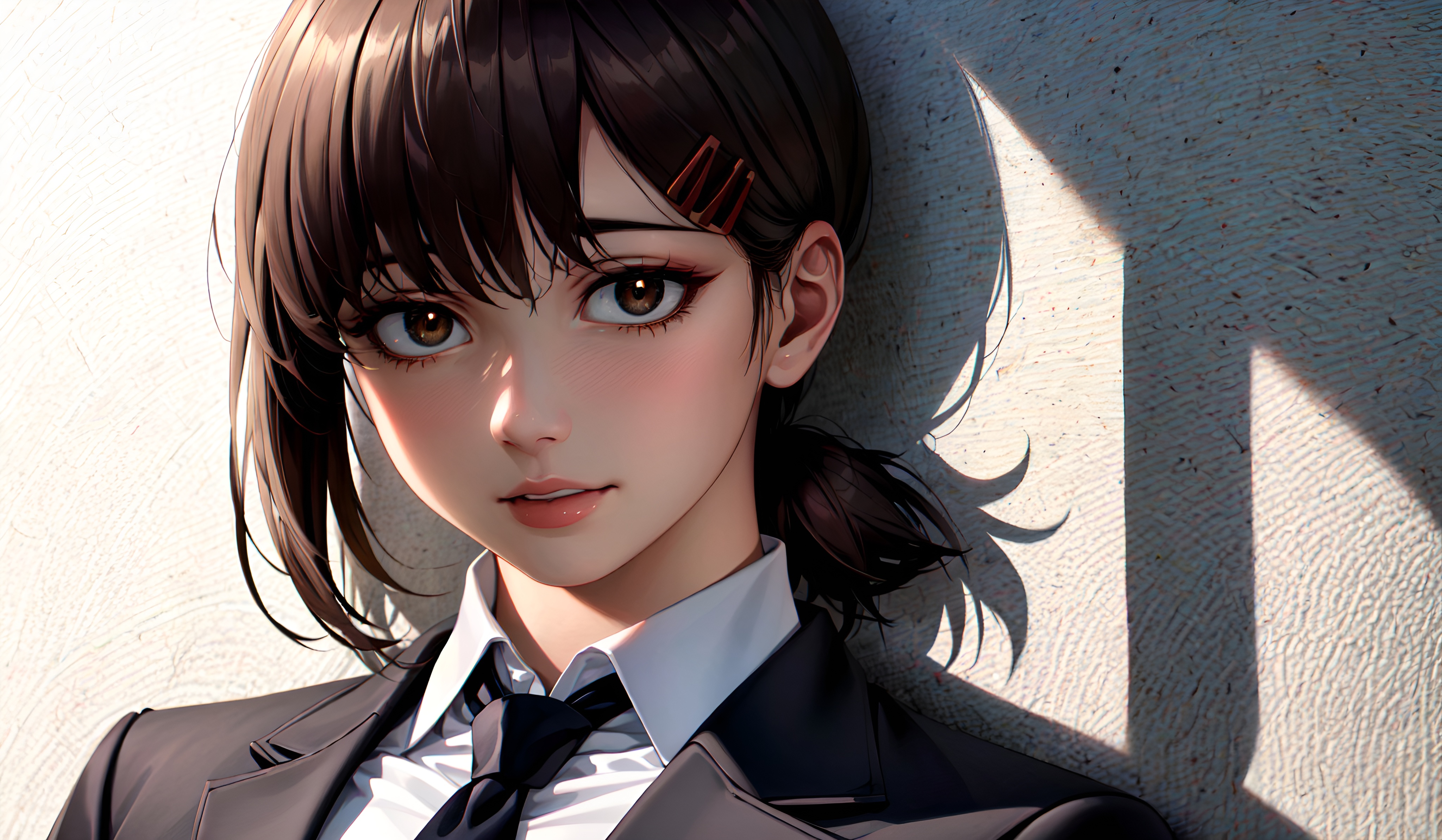 AiA Kobeni Chainsaw Man Chainsaw Man Face Looking At Viewer Tie Anime Girls Brunette Brown Eyes Ai A 4096x2388