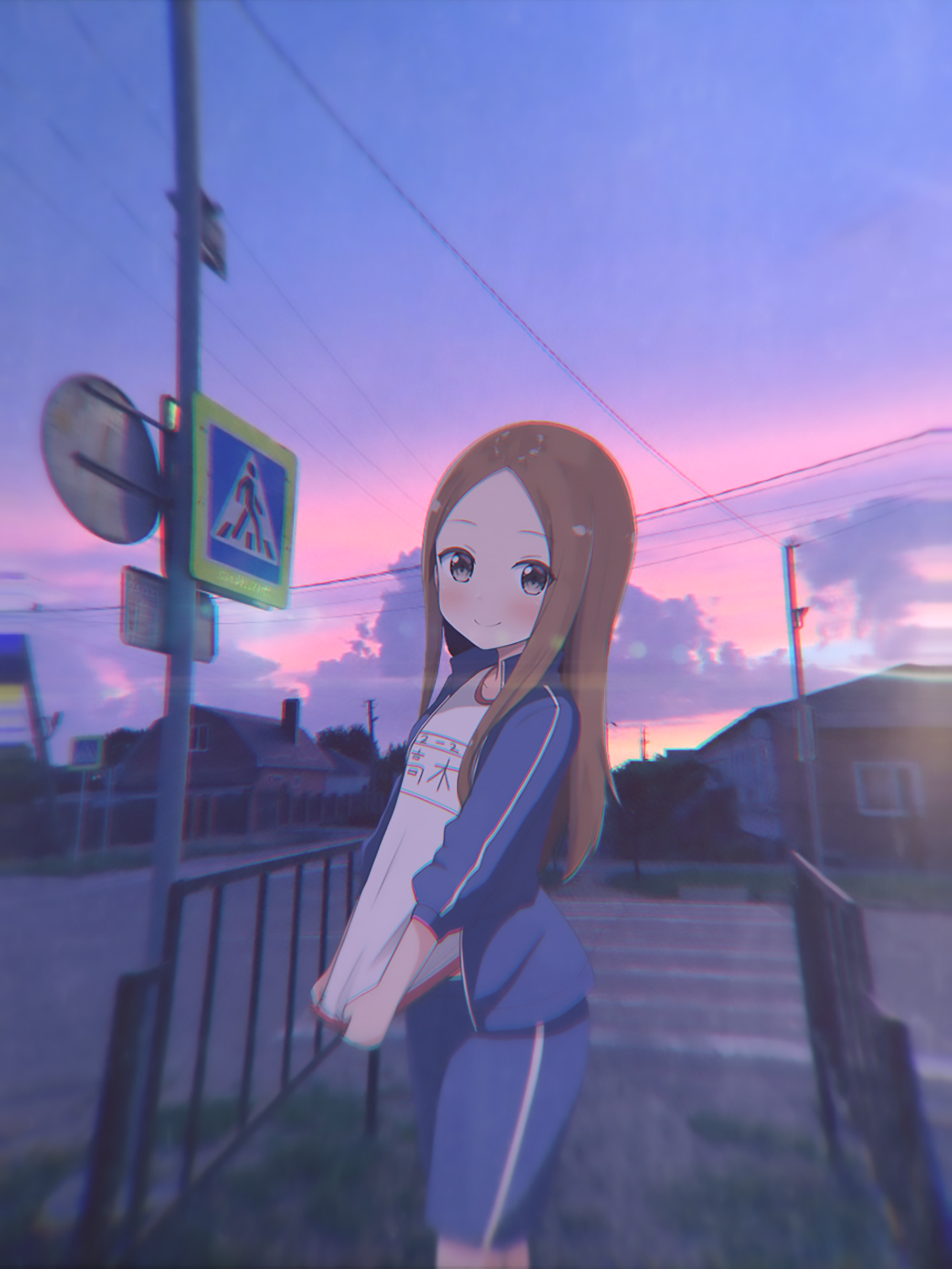 Takagi San Animeirl Anime Girls Crosswalk Road Evening 1440x1920