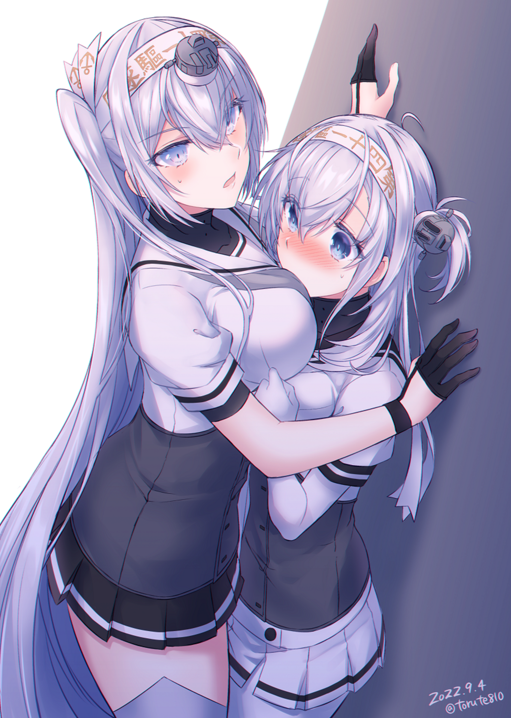 Anime Anime Girls Kantai Collection Suzutsuki KanColle Fuyutsuki KanCole Long Hair White Hair Two Wo 1706x2396