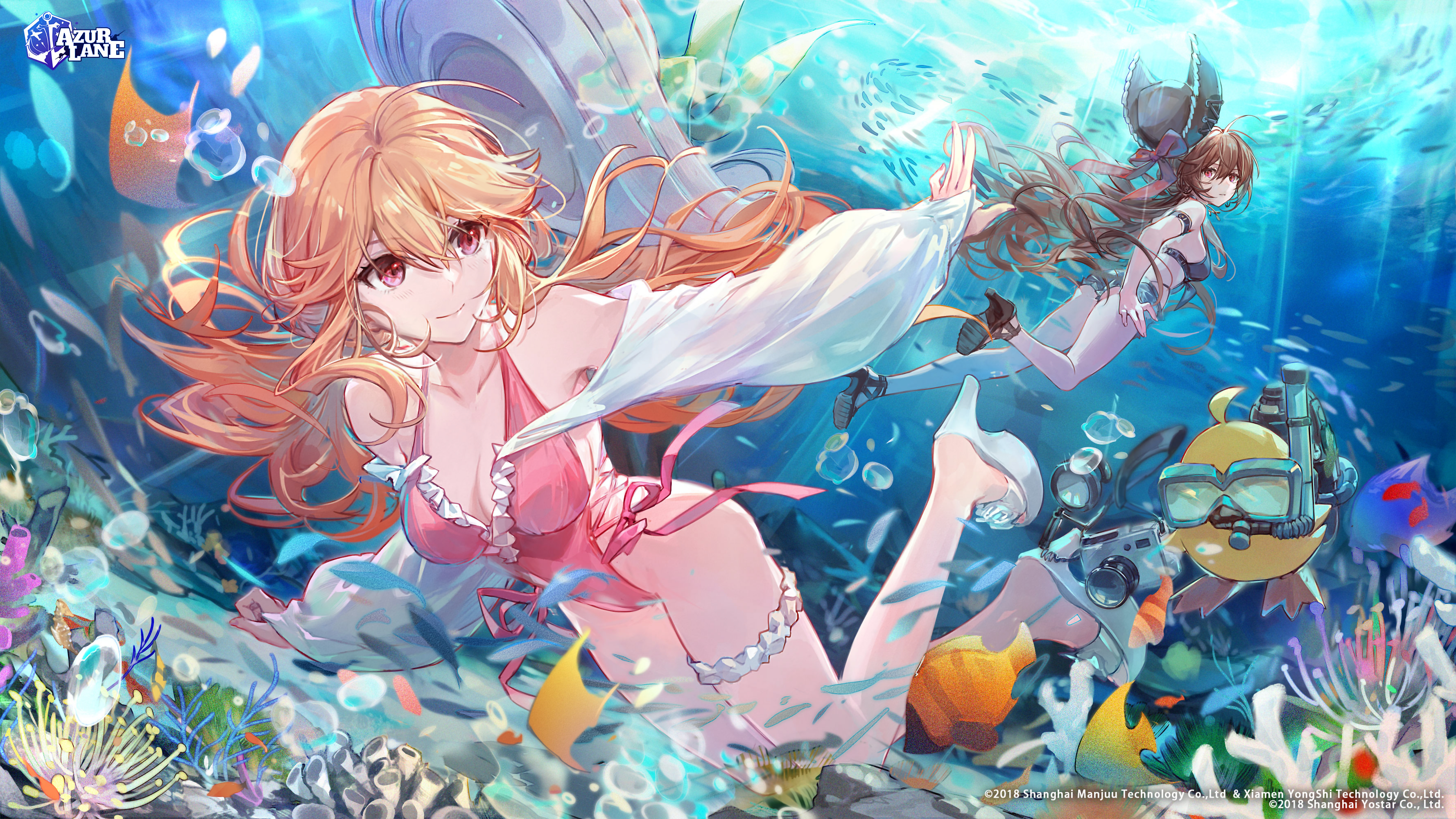 Anime Anime Girls Azur Lane Richelieu Azur Lane Jean Bart Azur Lane Underwater Long Hair Smiling Bub 3556x2000