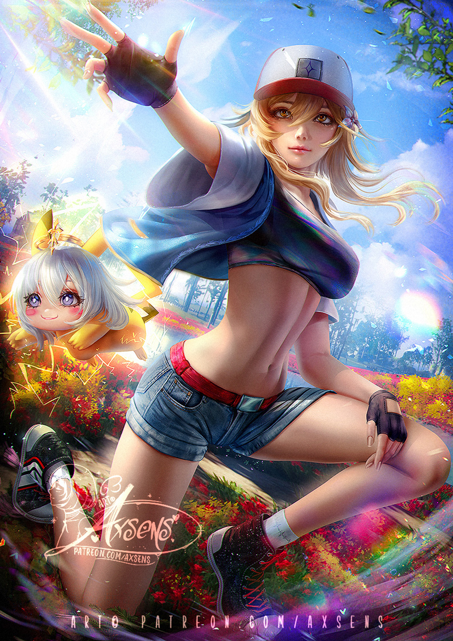 Axsens Drawing Pokemon Women Blonde Baseball Cap Sportswear Sun Rays Colorful Chibi Hat Anime Girls  905x1280