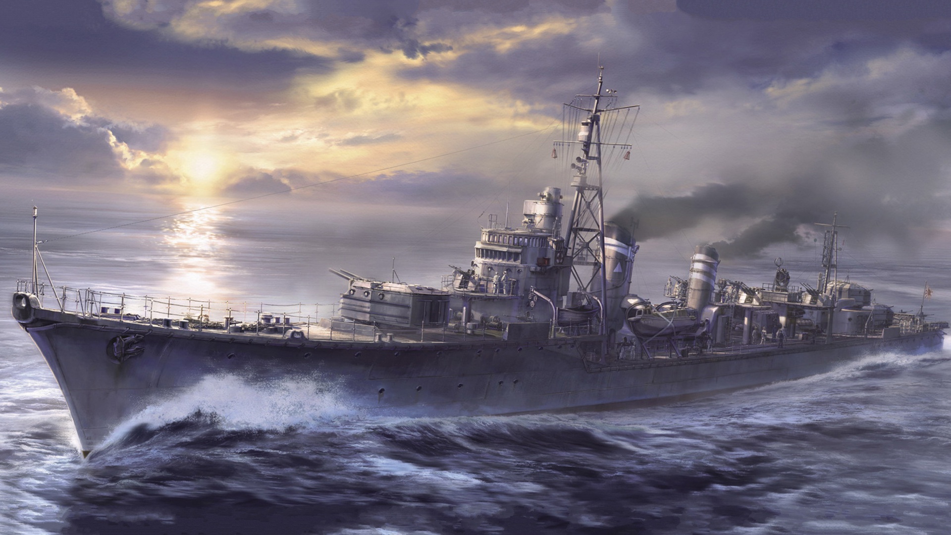 Destroyer Japanese Destroyer Shimakaze Warship 1920x1080