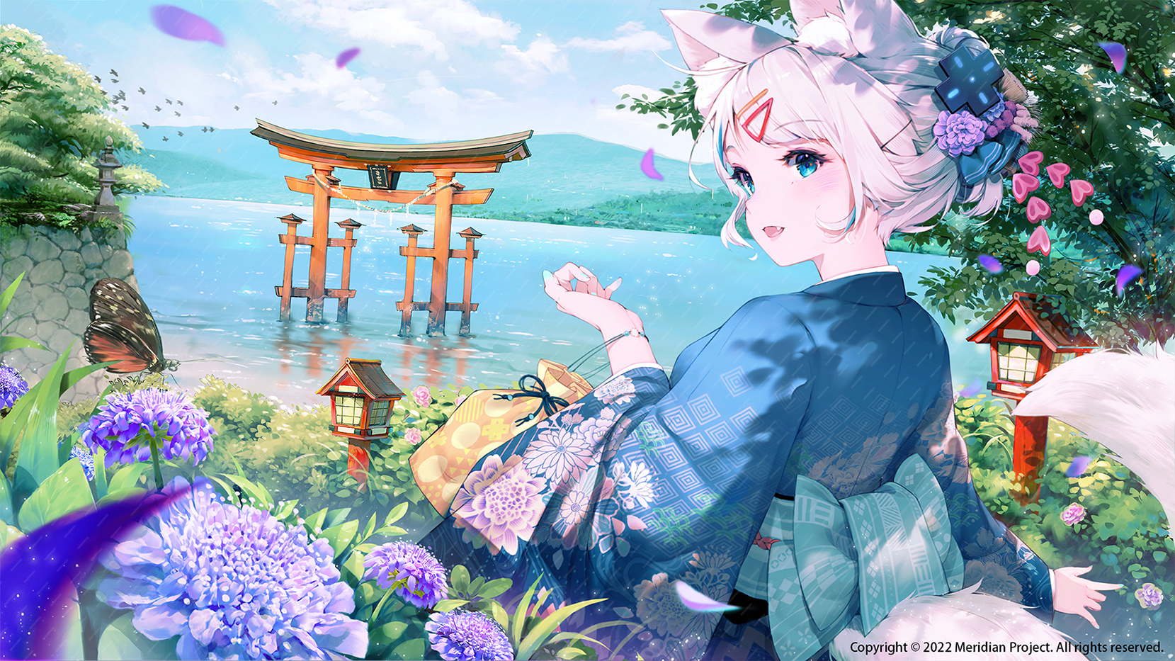 Anime Girls Andychen Animal Ears Kimono Long Sleeves Torii Japanese Clothes Sky Traditional Clothing 1659x933