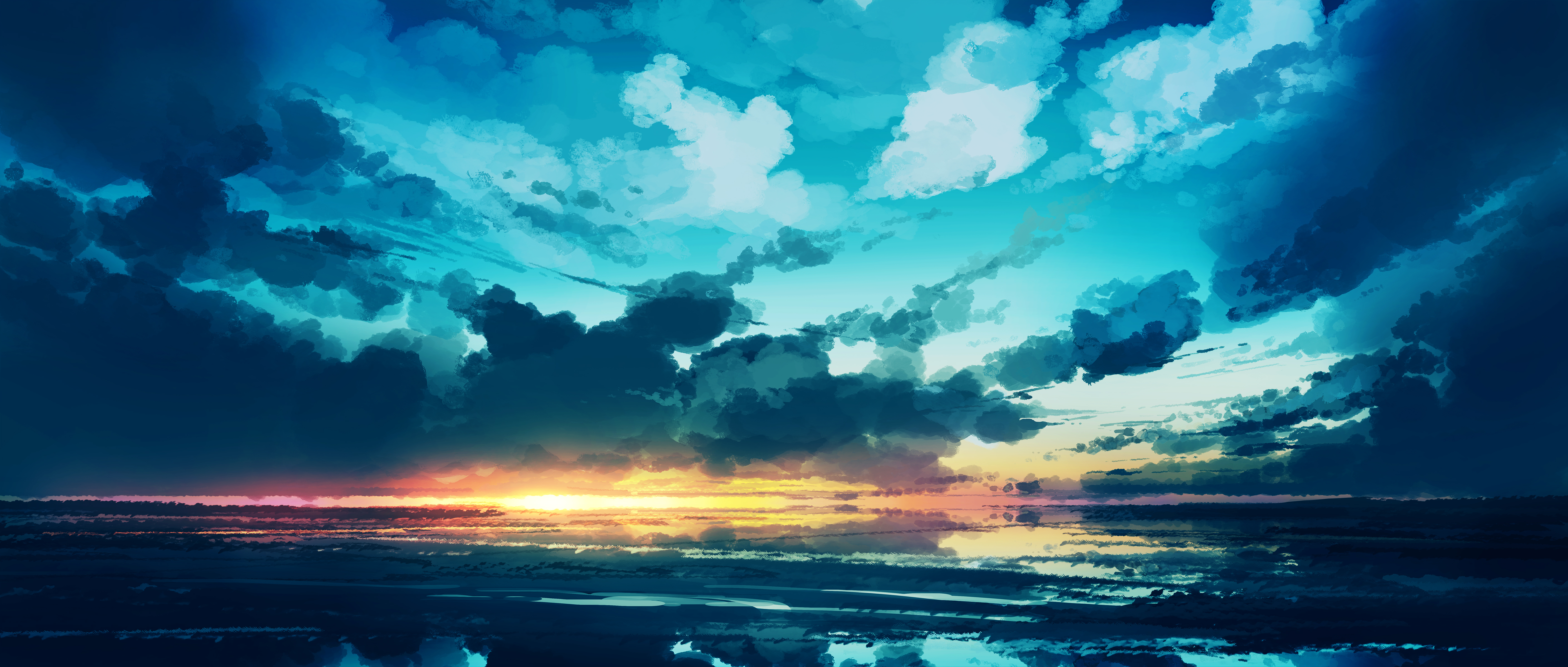 Gracile Digital Art Artwork Illustration Environment Landscape Clouds Sunset Reflection Wide Screen  5640x2400