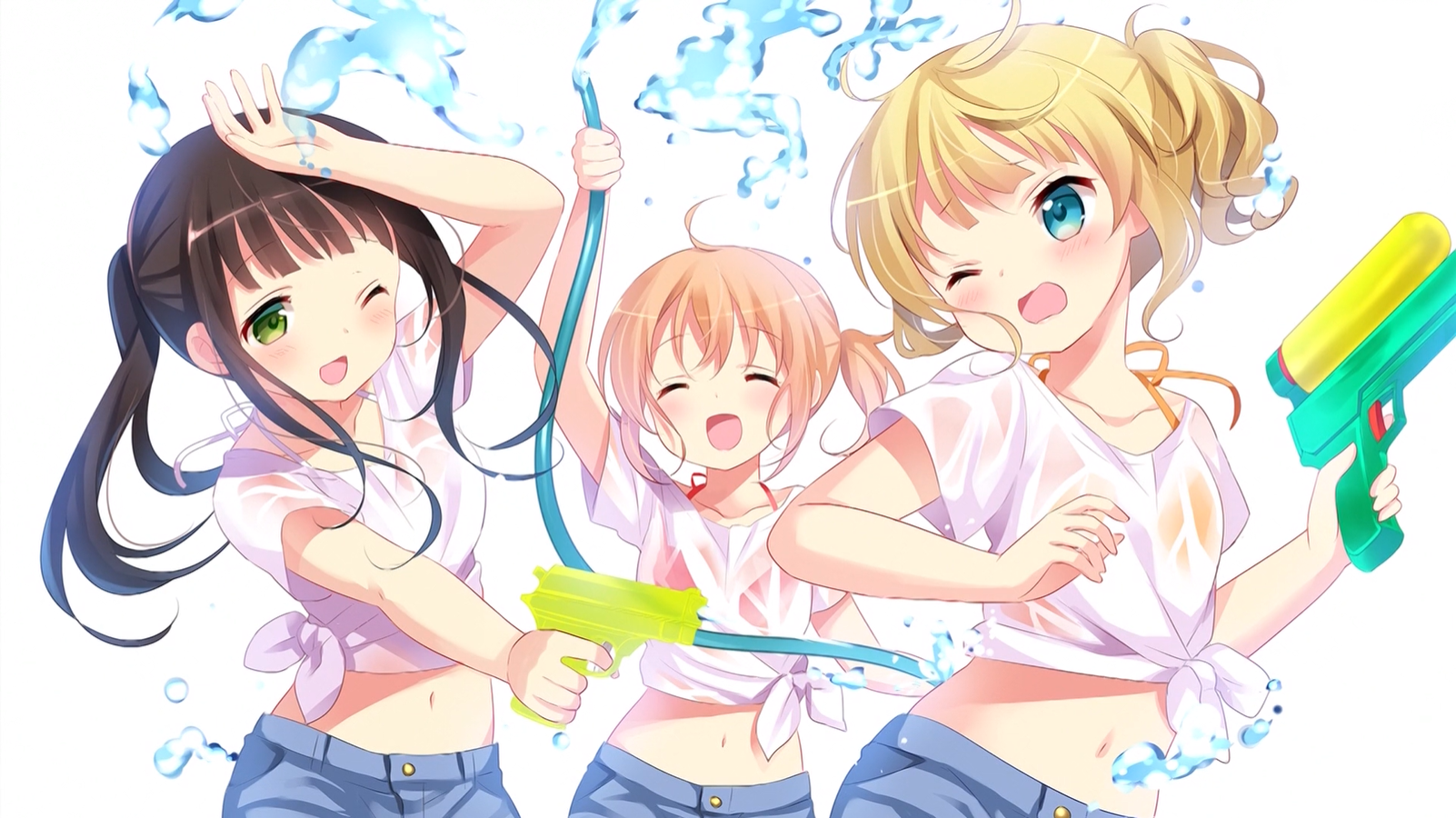 Anime Anime Girls Gochuumon Wa Usagi Desu Ka Wet One Eye Closed Blushing White Background Simple Bac 1602x900