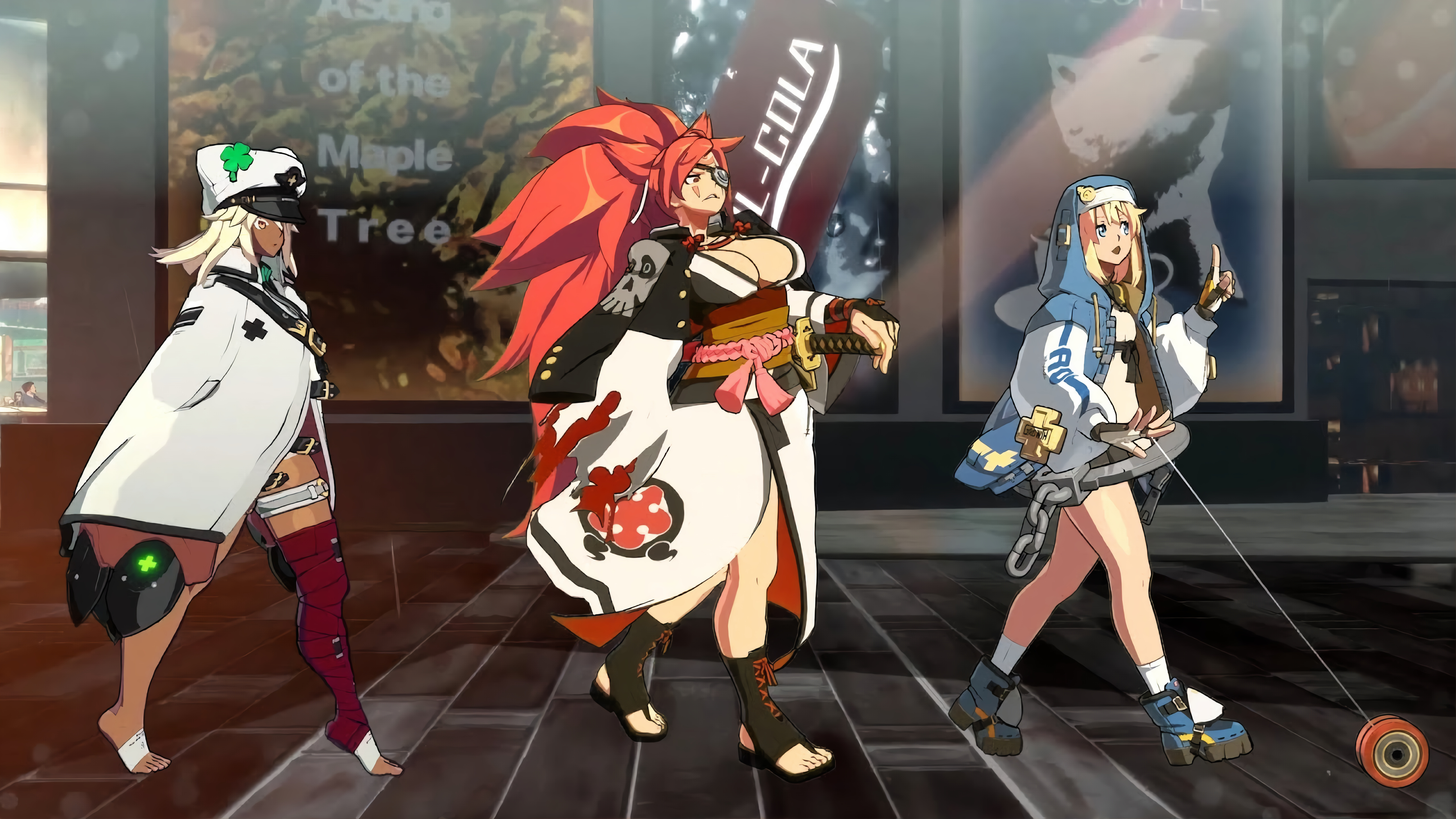 Guilty Gear Anime Girls Anime Women Trio Walking Hat Redhead Blonde Sword Weapon Women With Swords L 5120x2880