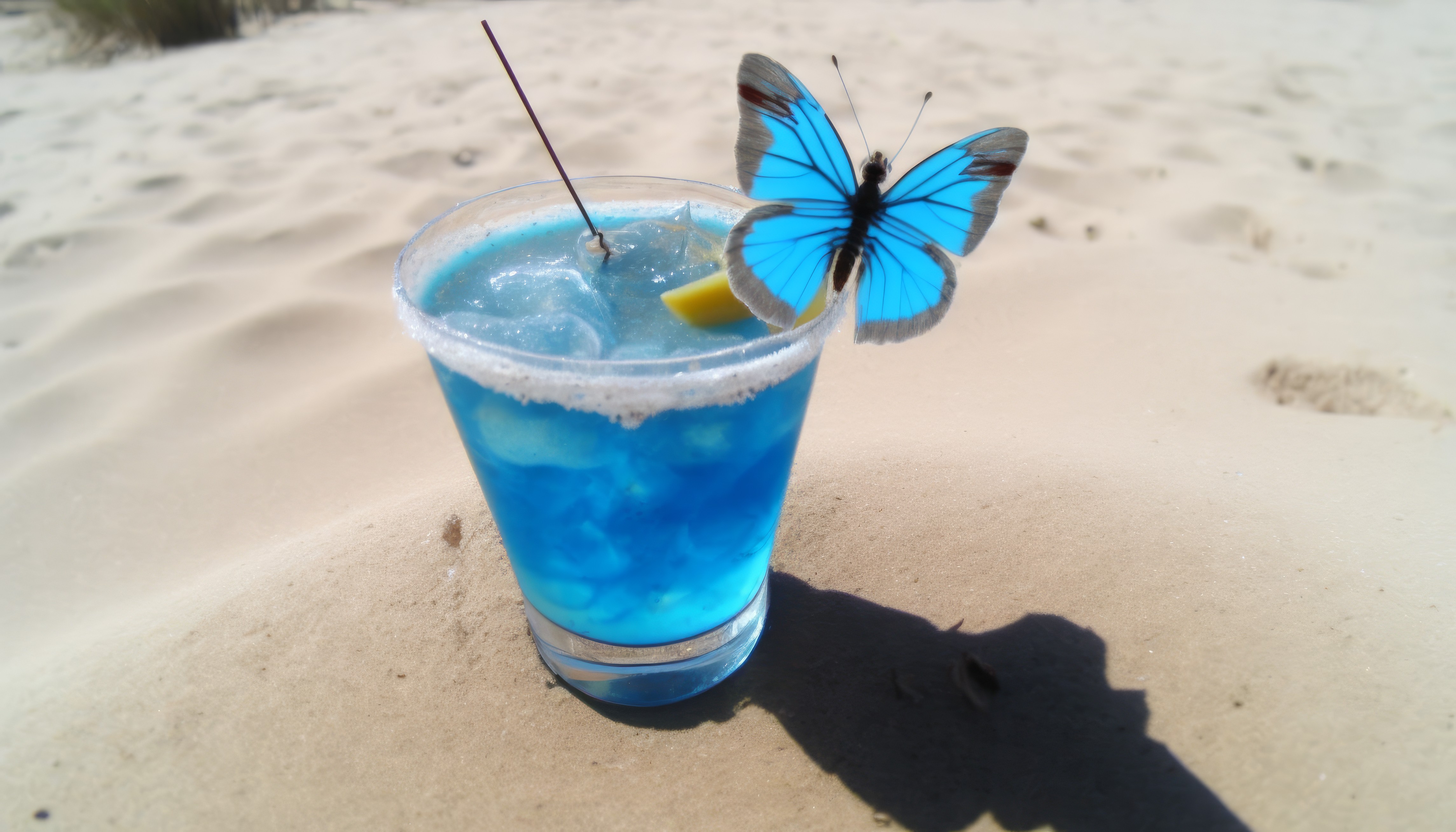 Ai Art Drink Blue Butterfly Sand Beach Shadow 4579x2616