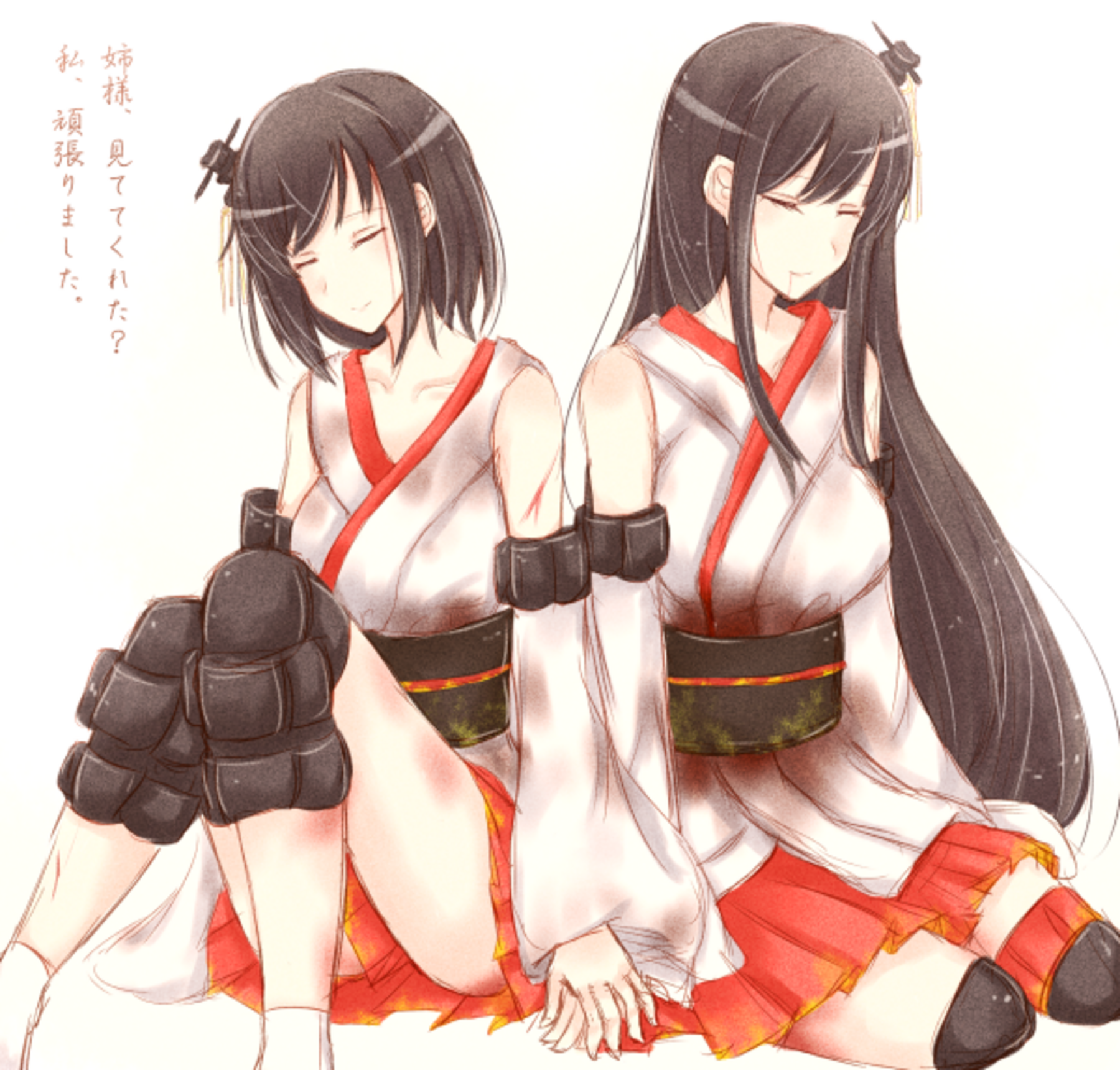 Anime Anime Girls Kantai Collection Yamashiro KanColle Fusou KanColle Short Hair Long Hair Black Hai 1800x1719