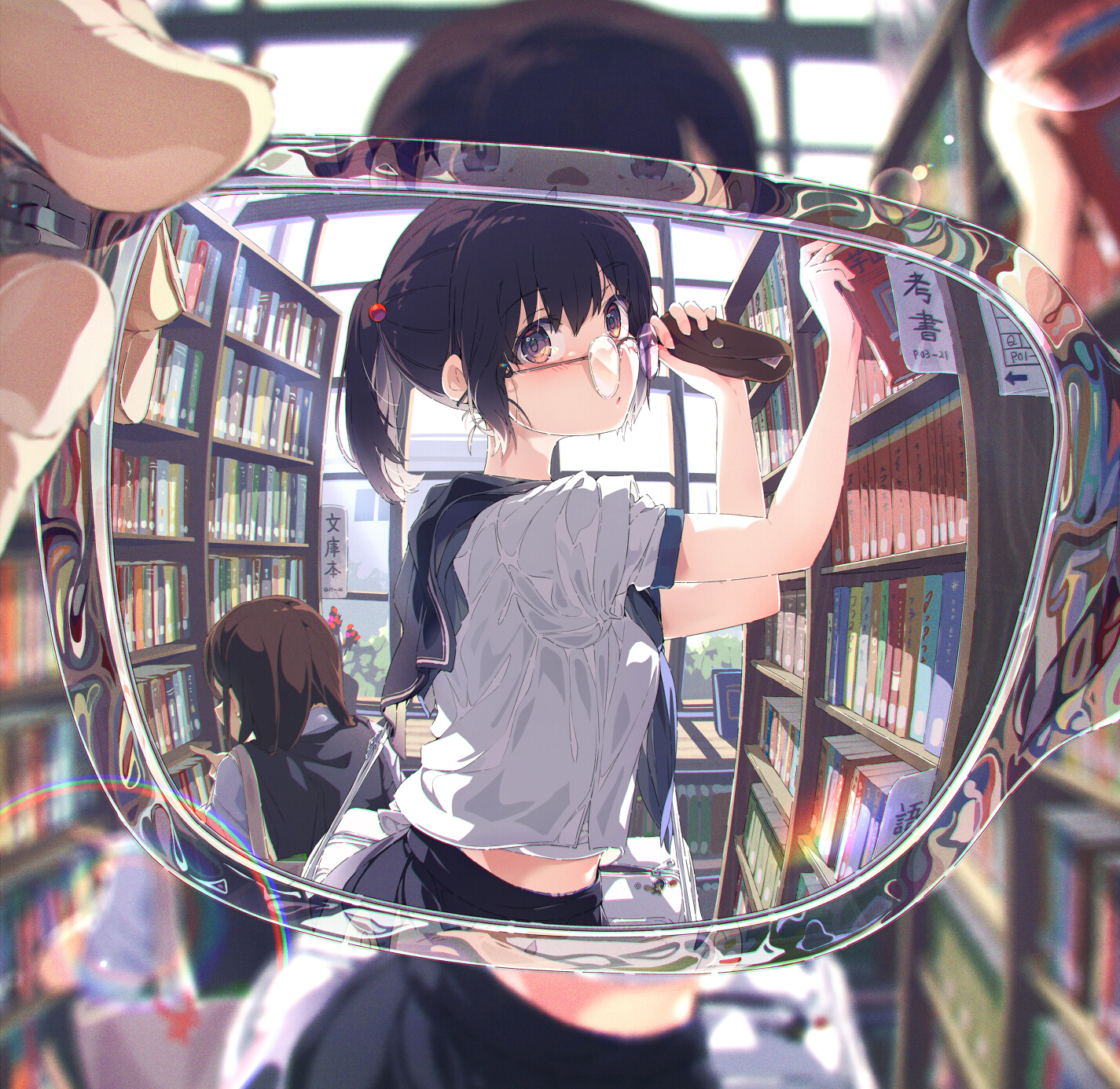 Original Characters Glasses Library Anime Anime Girls Women With Glasses Books Dark Hair School Unif 1425x1386