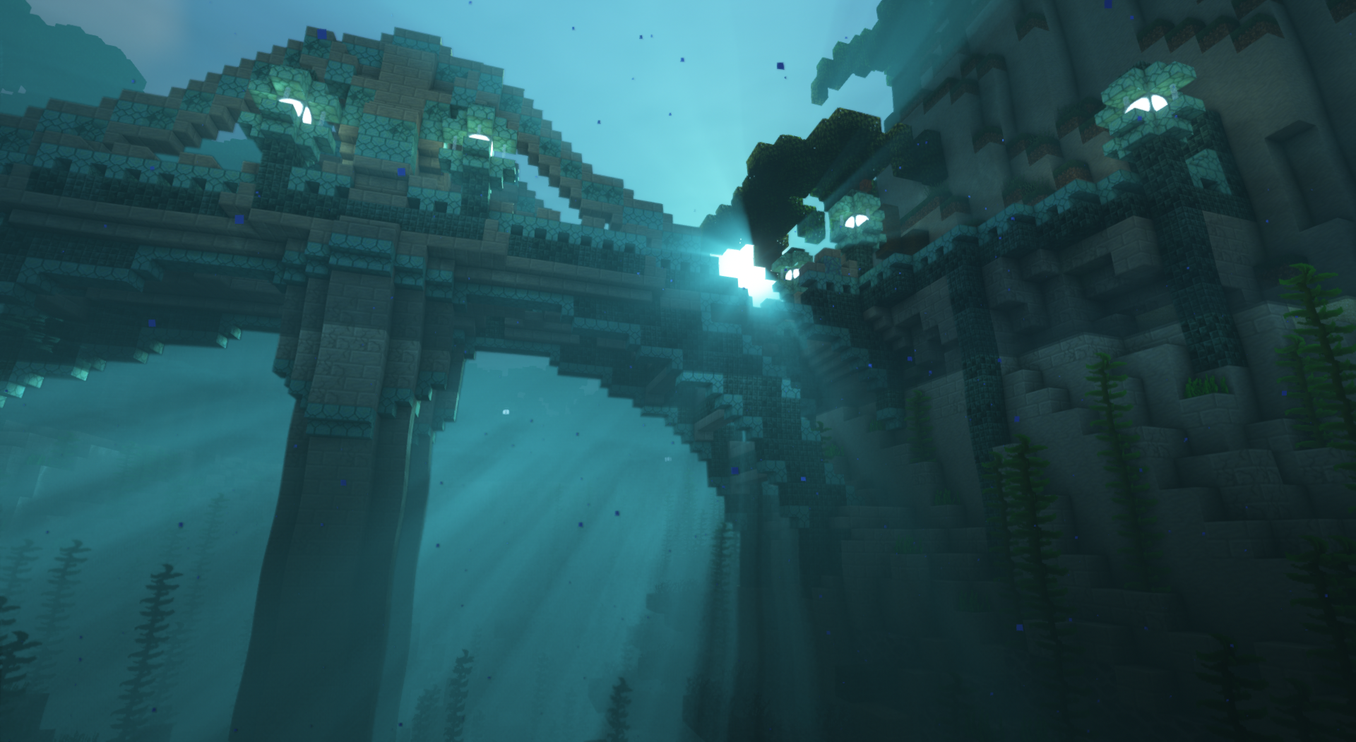 PC Gaming Minecraft Video Games CGi Cube Underwater Water In Water Sunlight Sun 1920x1051