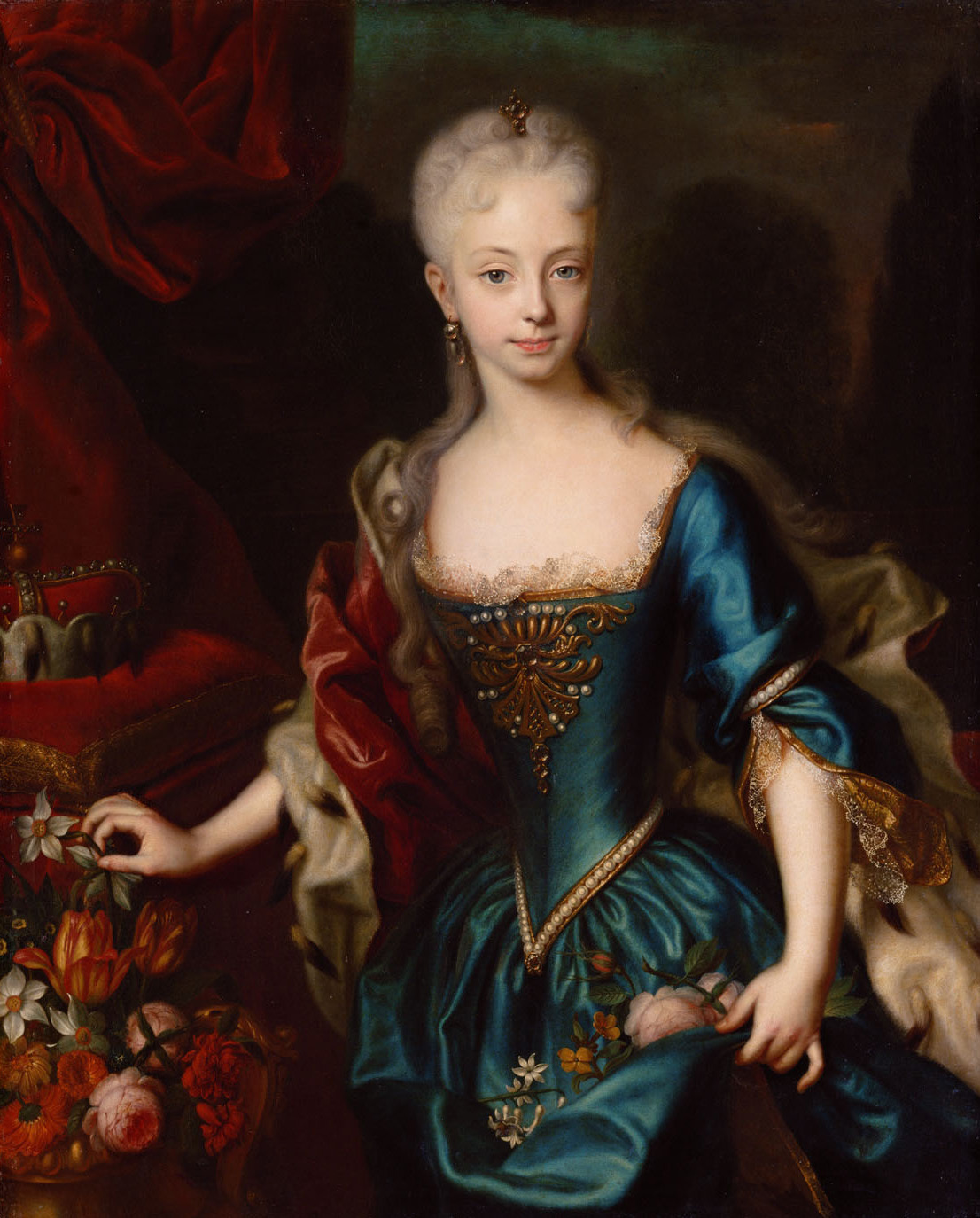 Maria Theresa Andreas Moller Traditional Art Portrait Queen Royalty Blue Dress Crown White Hair Blue 1106x1374
