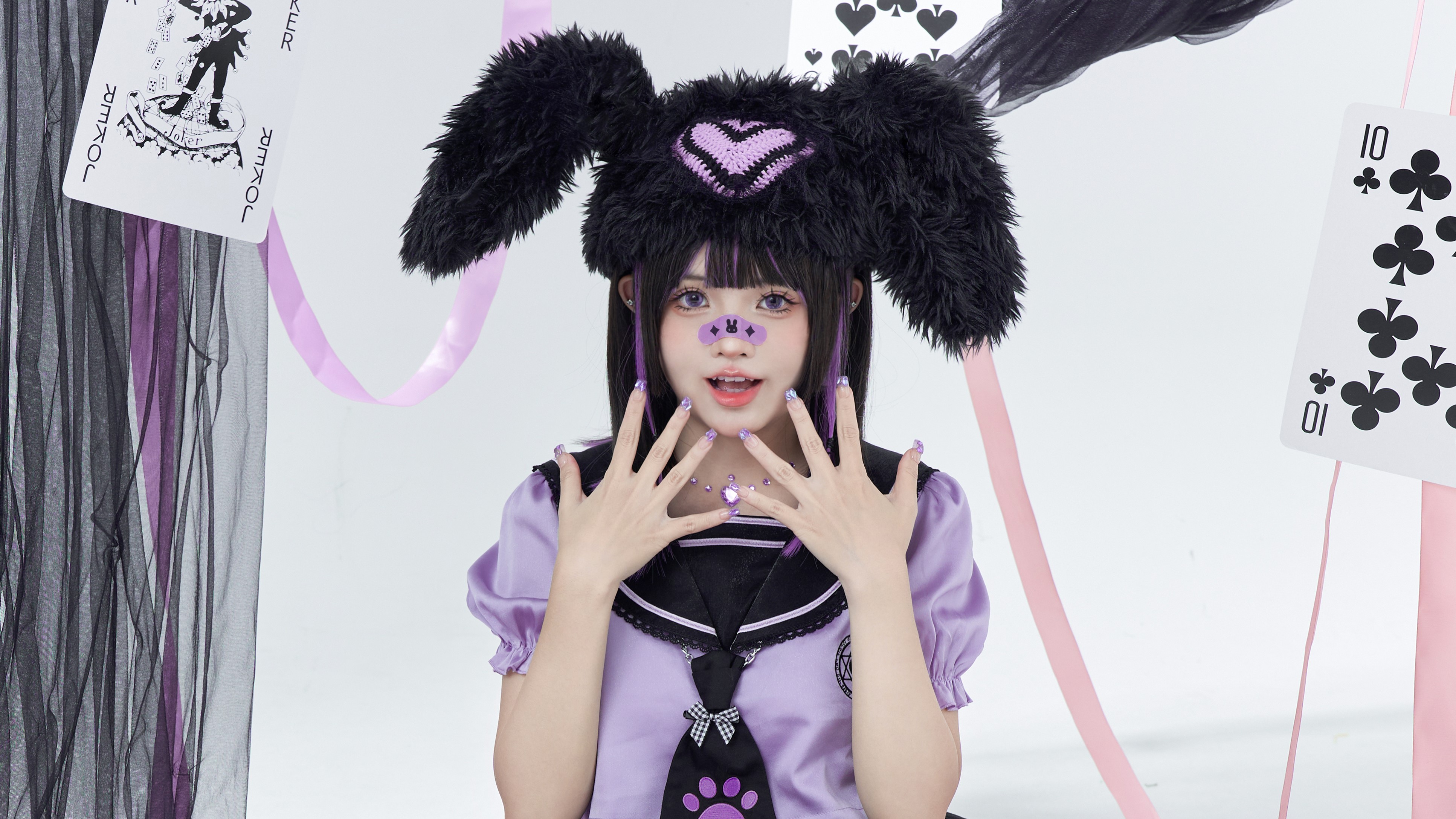 Dark Hair Asian Purple Clothing Bunny Ears 3866x2174