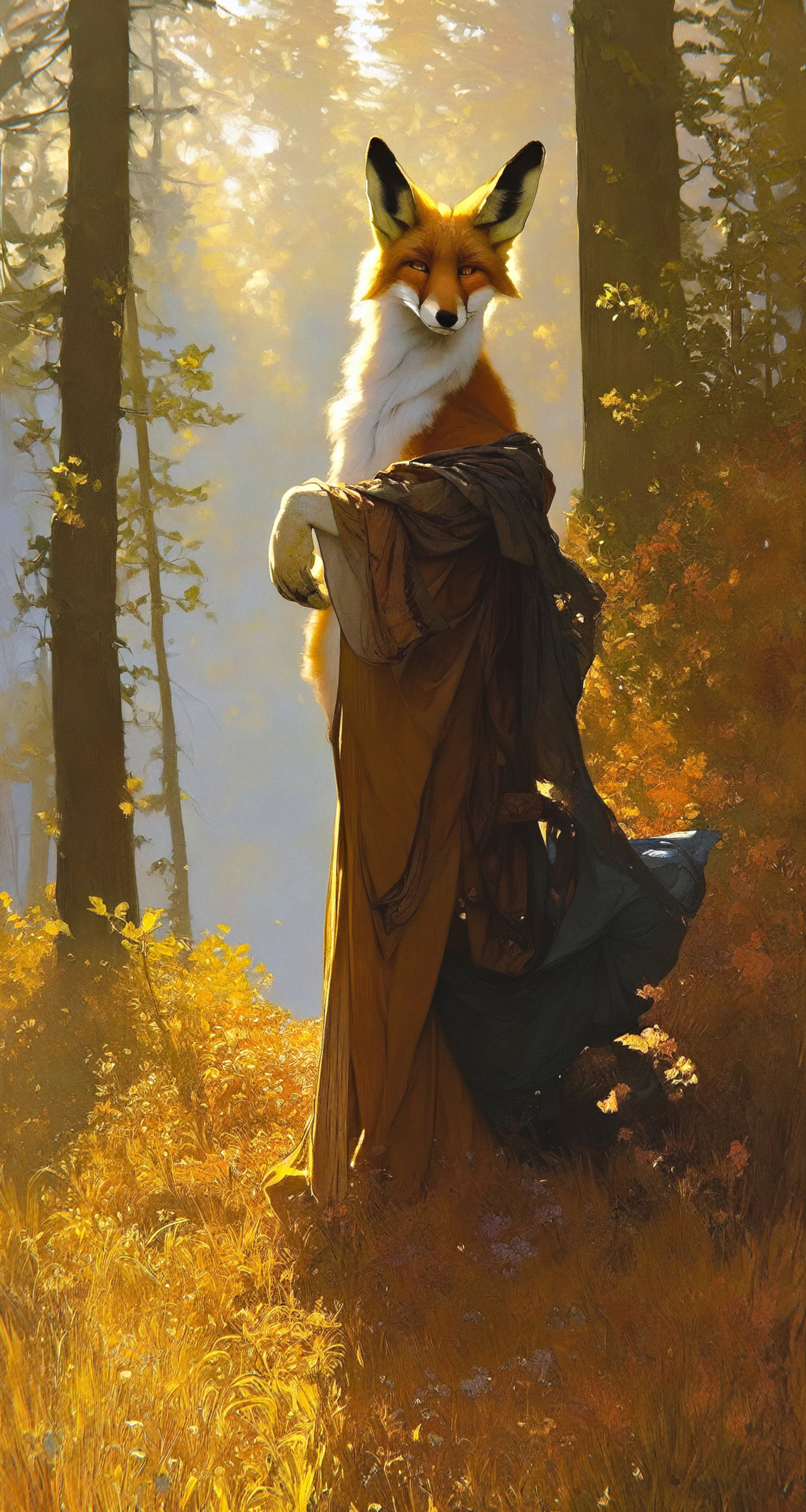 Ai Art Ai Generated Stable Diffusion Fox Anthropomorphism Painting Golden Hour Fur Warm Colors Fores 2160x4050