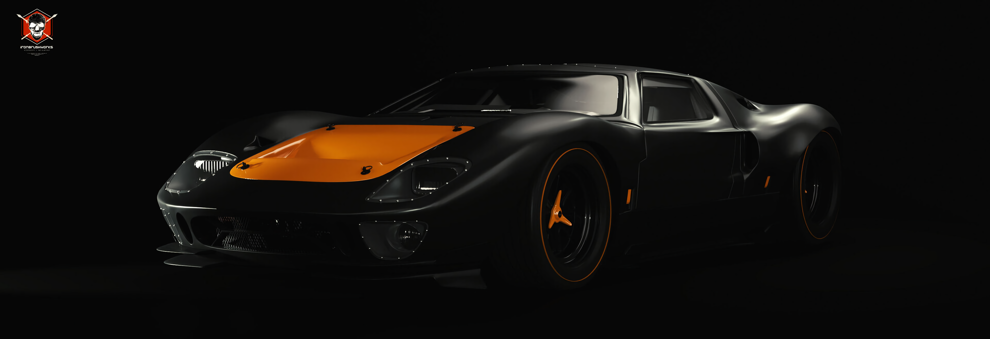 Car Ford GT40 Black Simple Background Black Background Front Angle View Minimalism Logo 3840x1316